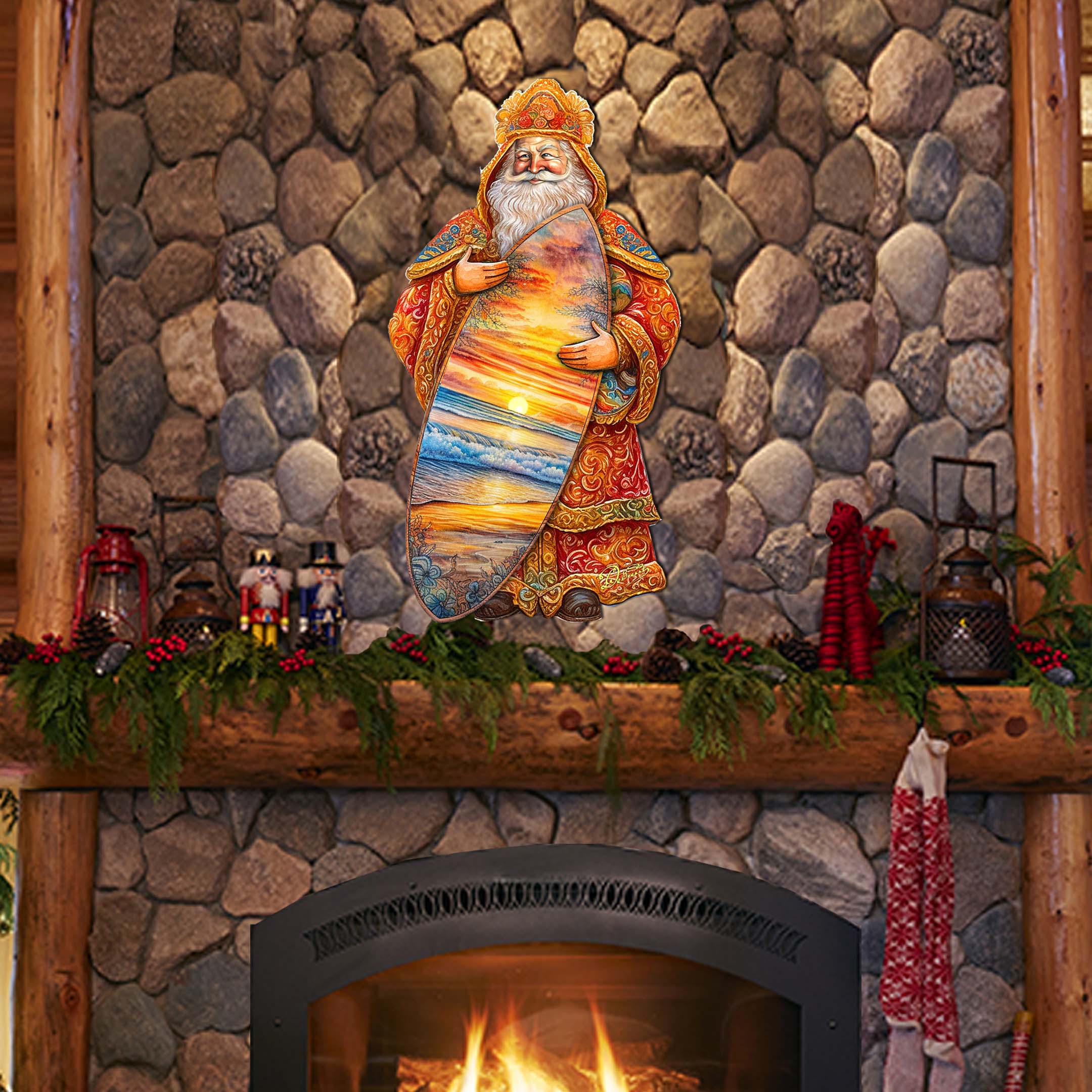 Santa's Tropical Surf Ride Holiday Door Decor by G. Debrekht - Christmas Santa Snowman Decor - 8691413H