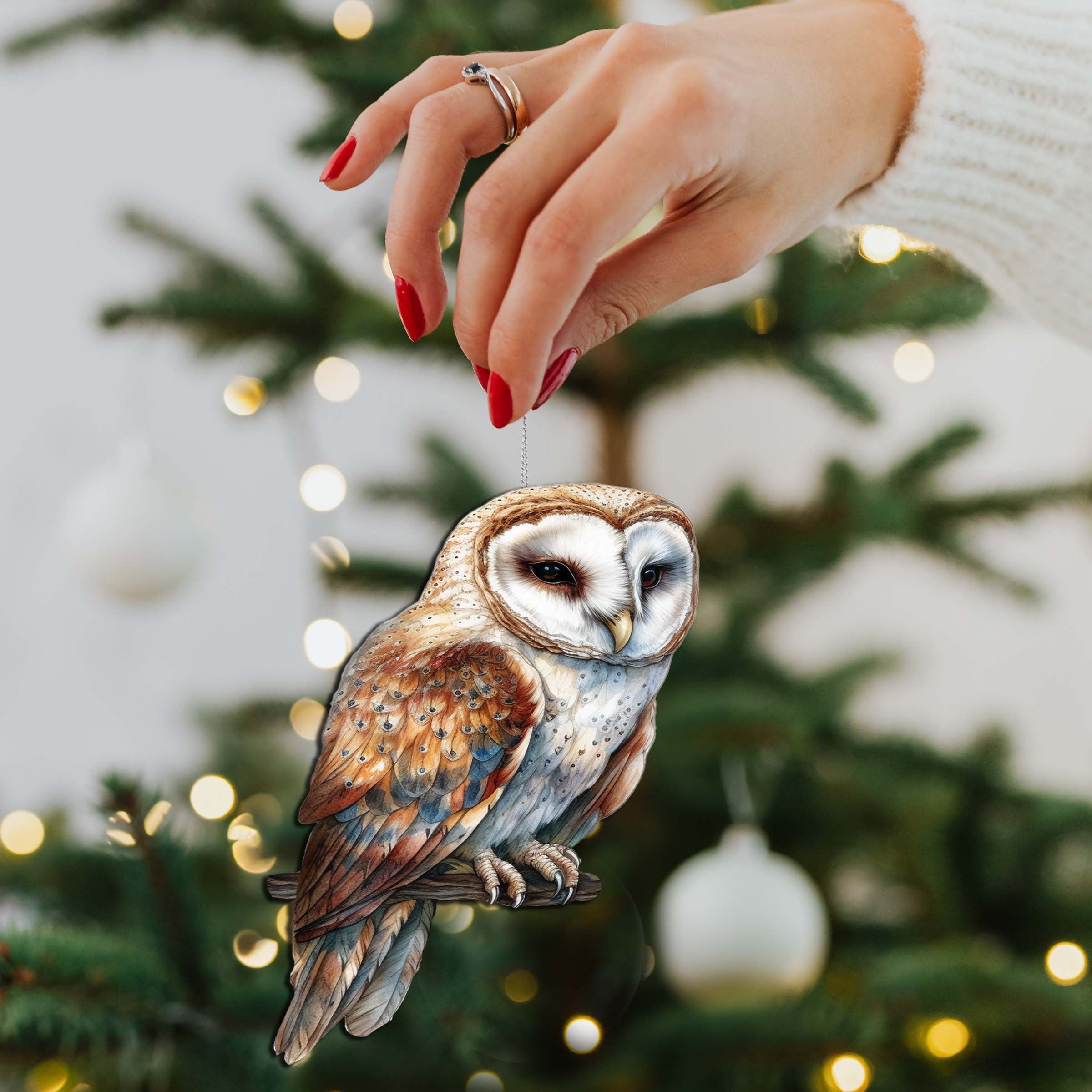 Alaskan Short-eared Owl Wooden Ornaments by G.Debrekht - Wildlife Holiday Decor - 8710004-4
