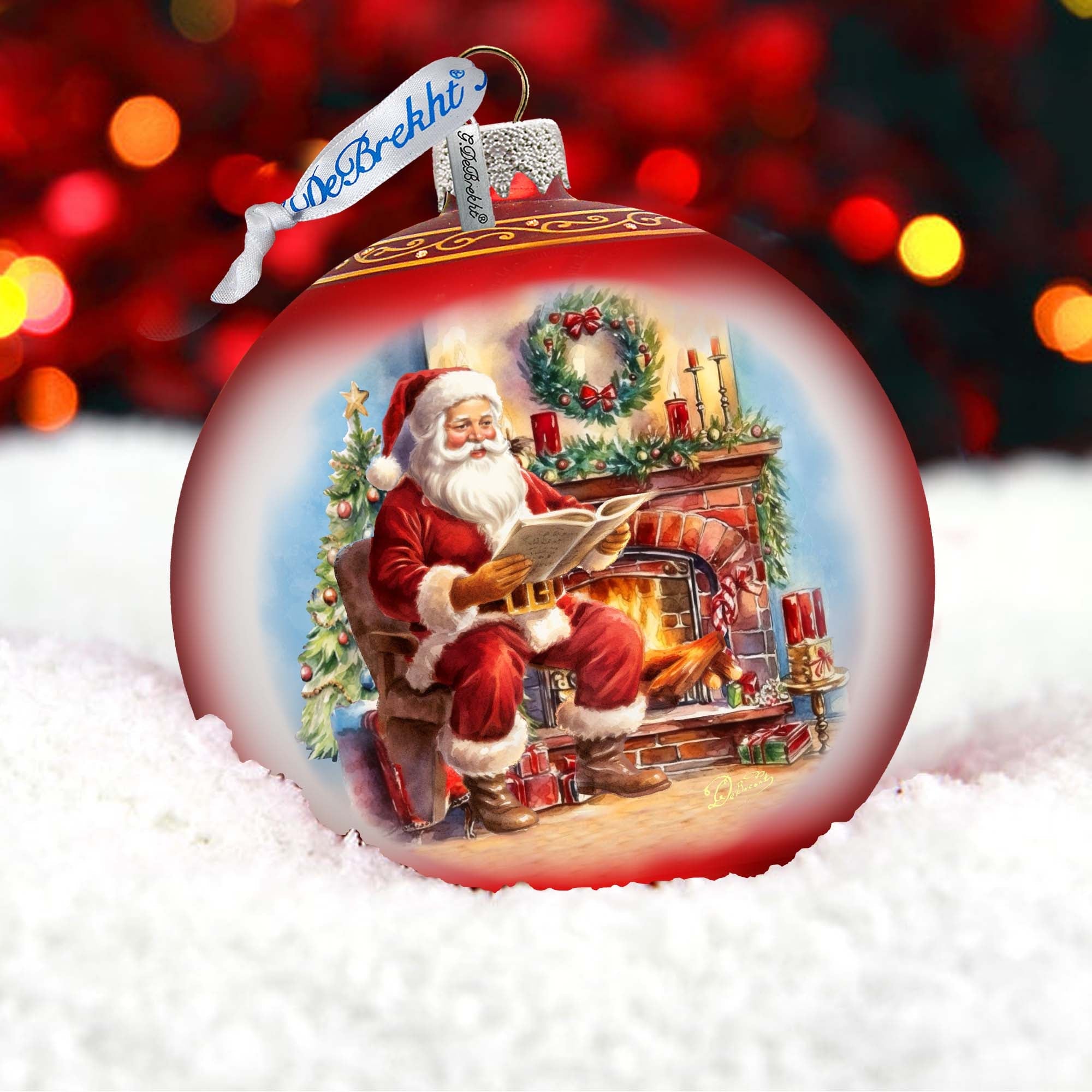 Santas Cozy Audit Lg Glass Ornament by G.Debrekht - Christmas Santa Snowman Decor - 73957