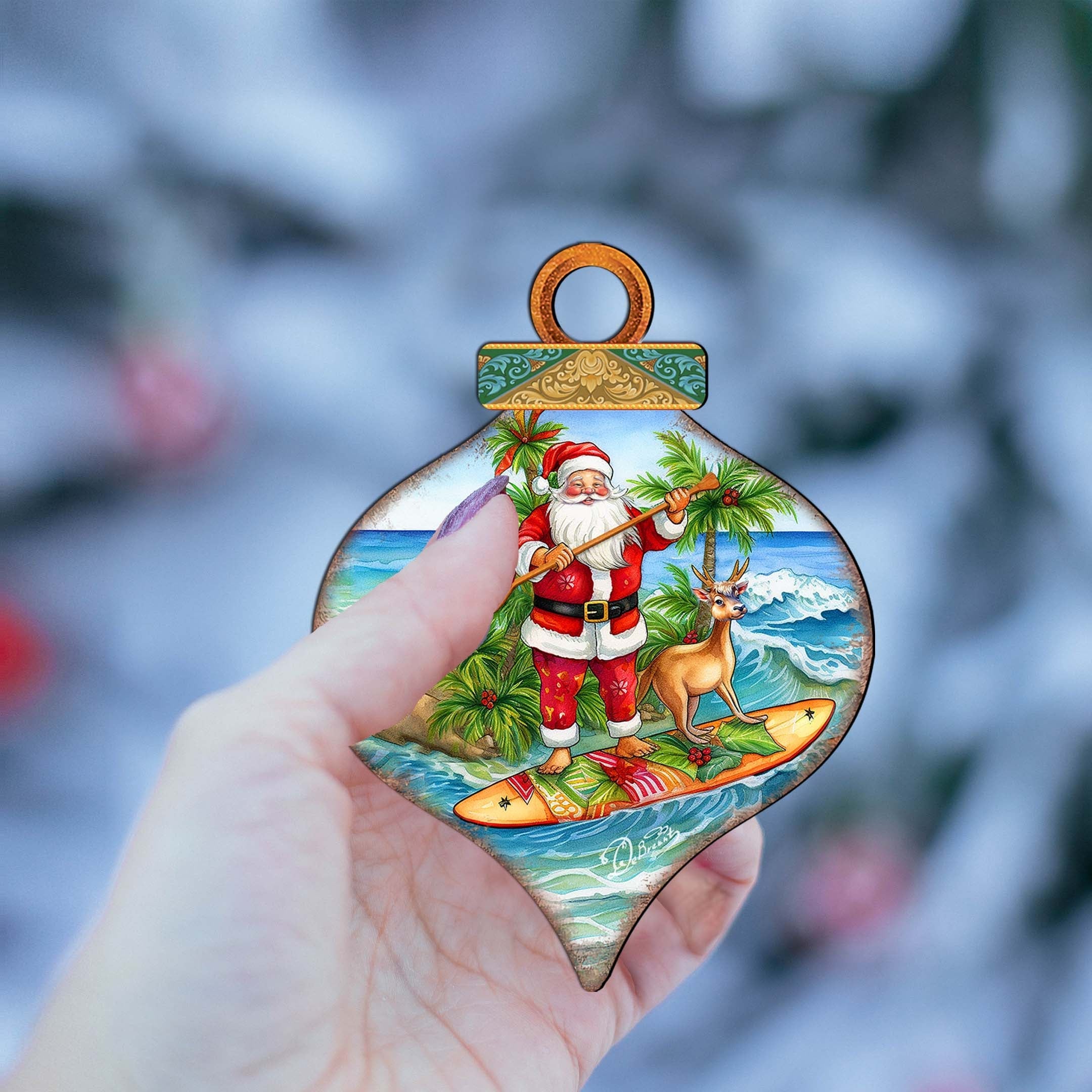 Beach Themed Ornaments - Santa's Surf Wooden Ornaments by G.Debrekht Coastal Holiday Decor - 8688187