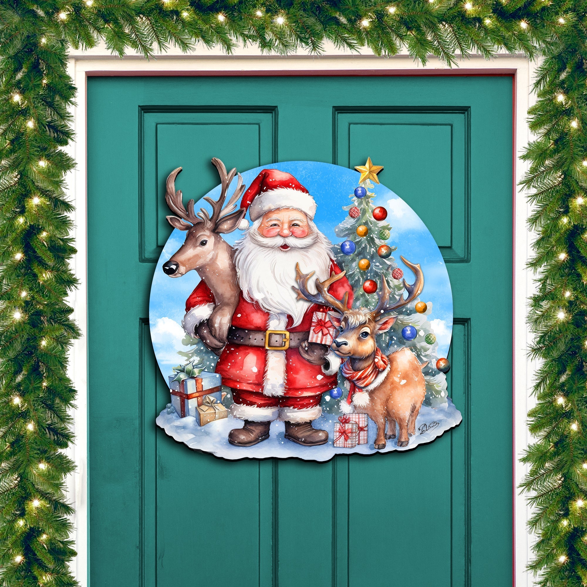 Santa with Reindeers Holiday Door Decor by G. Debrekht - Christmas Decor - 8611032H
