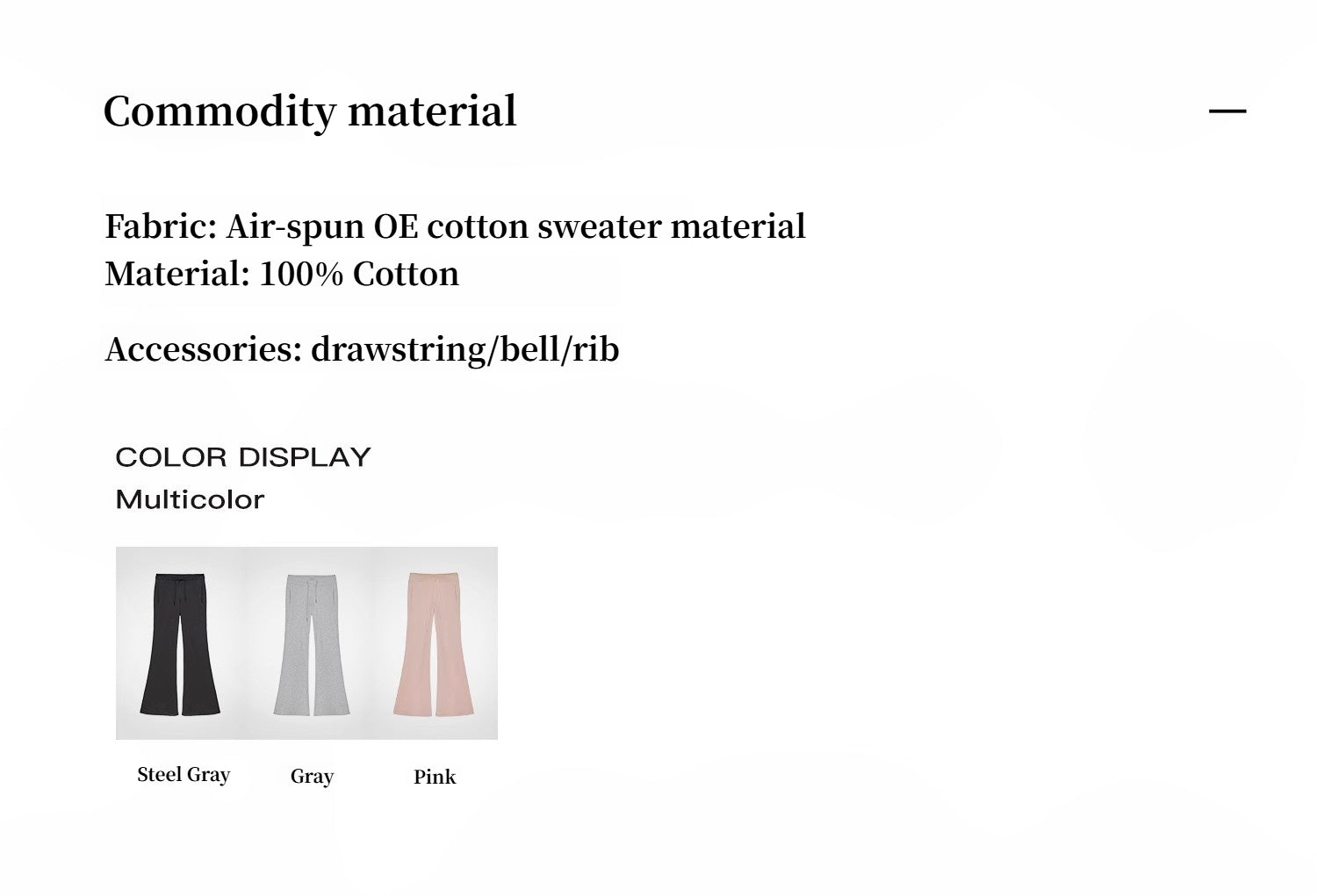 "American High Street" air-spun OE cotton fashionable low-rise fit wide waist drawstring flared pants-3