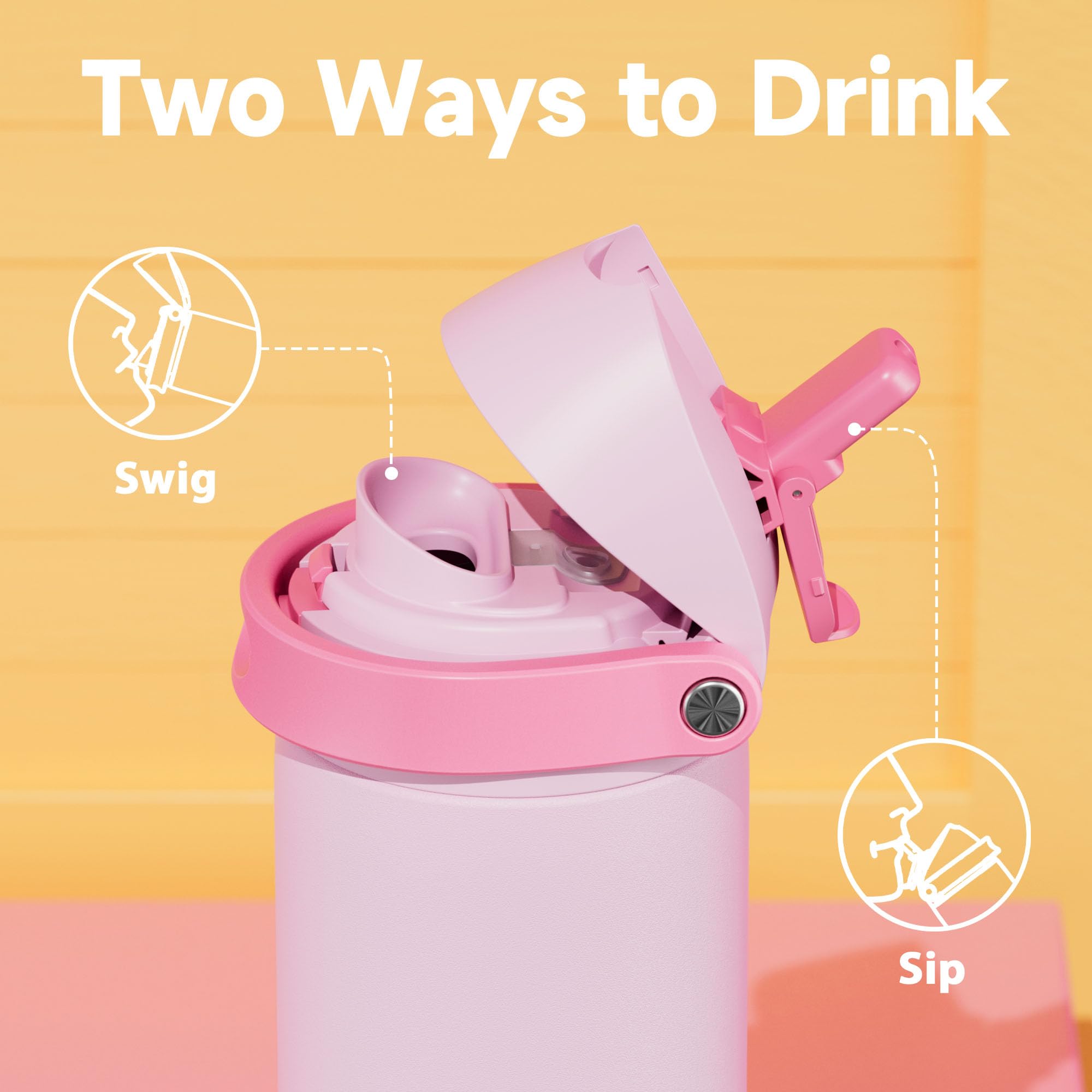 24 oz Insulated Water Bottle with Straw: Meoky Stainless Steel Metal Water Bottle with 2-in-1 Lid - Leak Proof, Cold for 24 Hours, Protective Silicone Base, BPA-Free for Sports Travel Car, Ivory