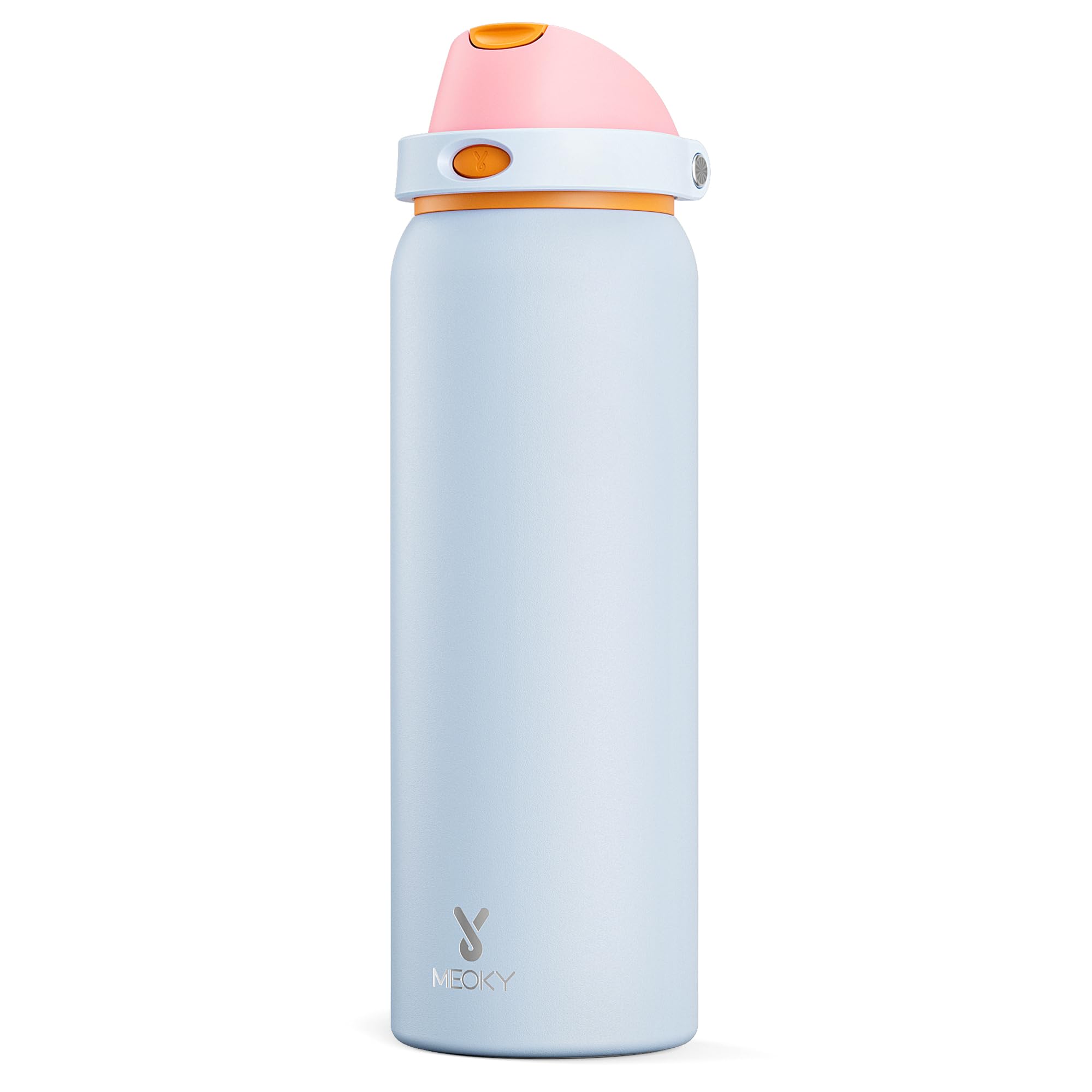 24 oz Insulated Water Bottle with Straw: Meoky Stainless Steel Metal Water Bottle with 2-in-1 Lid - Leak Proof, Cold for 24 Hours, Protective Silicone Base, BPA-Free for Sports Travel Car, Ivory