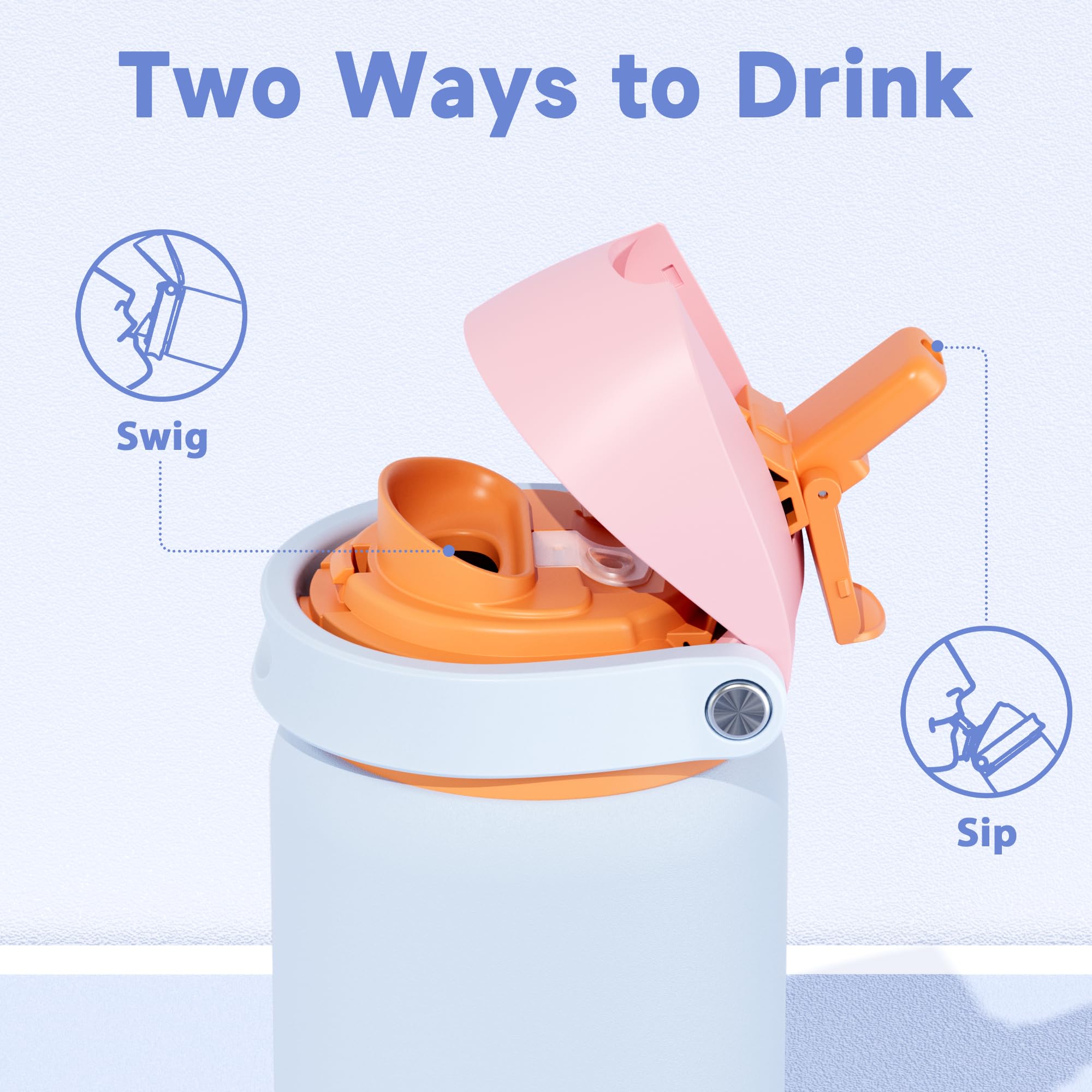 24 oz Insulated Water Bottle with Straw: Meoky Stainless Steel Metal Water Bottle with 2-in-1 Lid - Leak Proof, Cold for 24 Hours, Protective Silicone Base, BPA-Free for Sports Travel Car, Ivory