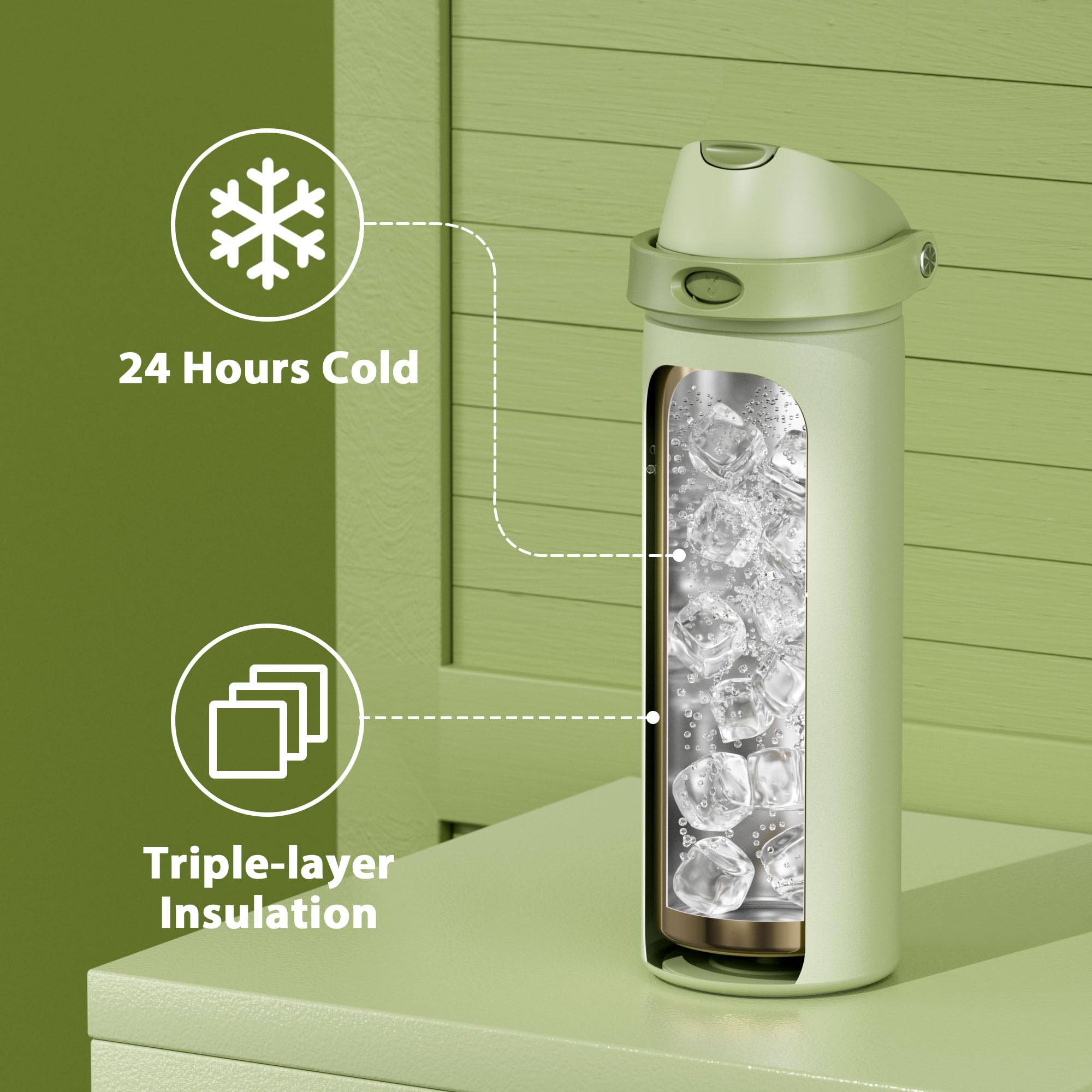 24 oz Insulated Water Bottle with Straw: Meoky Stainless Steel Metal Water Bottle with 2-in-1 Lid - Leak Proof, Cold for 24 Hours, Protective Silicone Base, BPA-Free for Sports Travel Car, Ivory