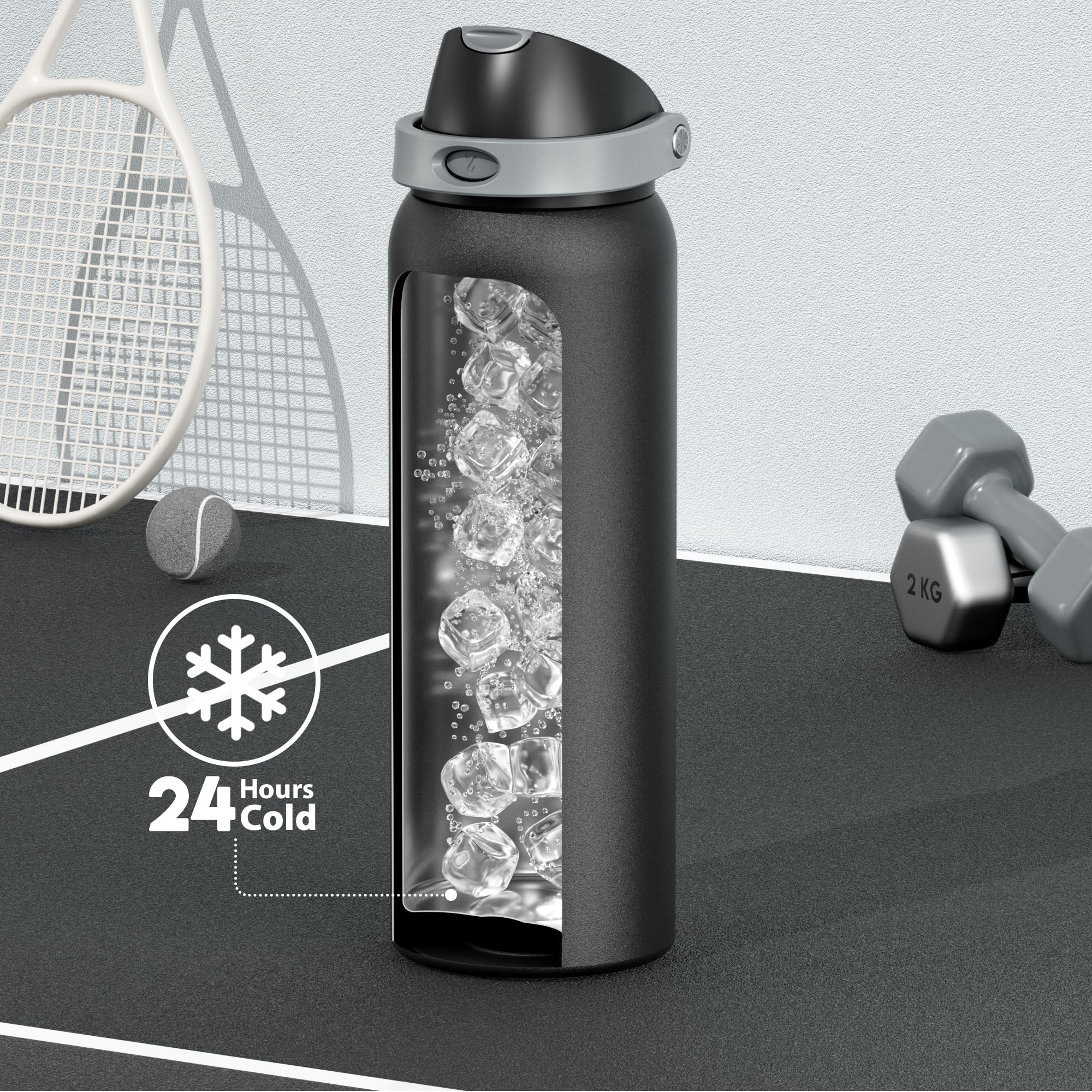 24 oz Insulated Water Bottle with Straw: Meoky Stainless Steel Metal Water Bottle with 2-in-1 Lid - Leak Proof, Cold for 24 Hours, Protective Silicone Base, BPA-Free for Sports Travel Car, Ivory