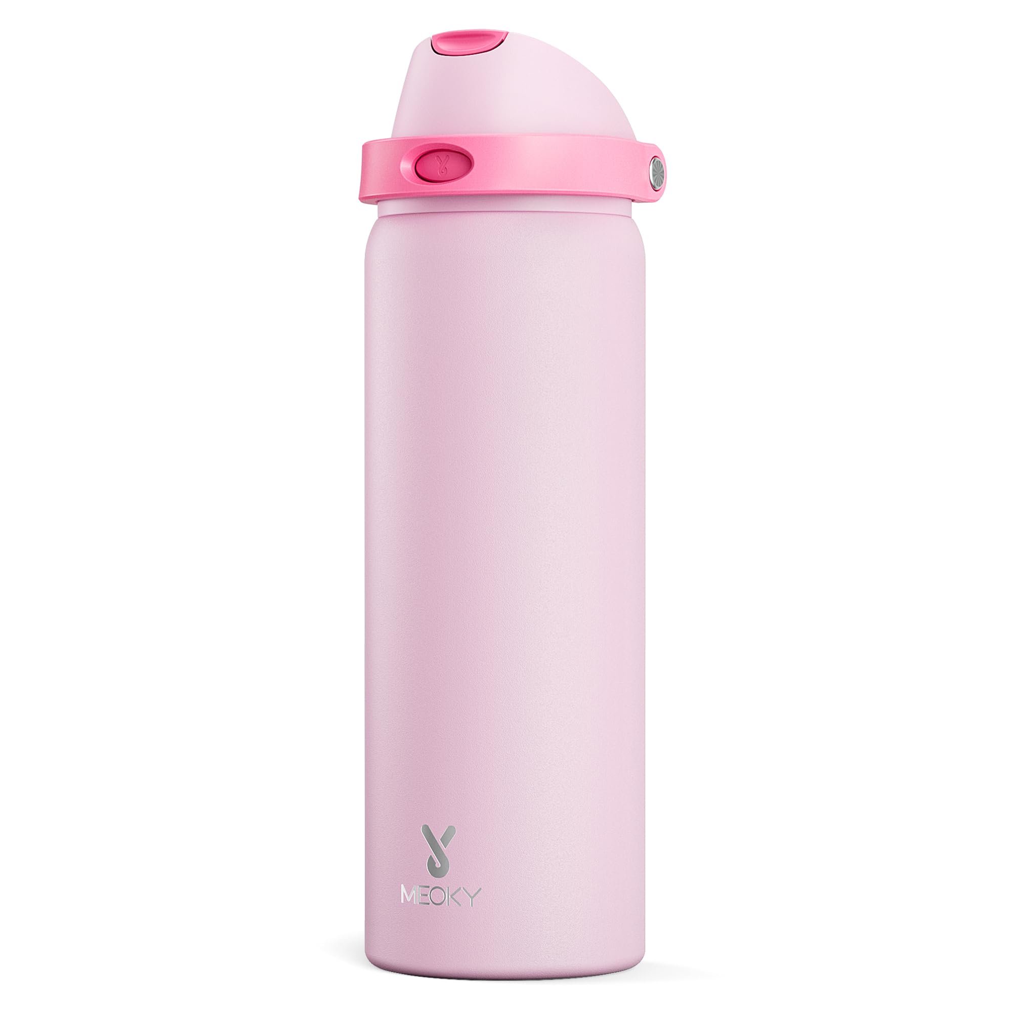 24 oz Insulated Water Bottle with Straw: Meoky Stainless Steel Metal Water Bottle with 2-in-1 Lid - Leak Proof, Cold for 24 Hours, Protective Silicone Base, BPA-Free for Sports Travel Car, Ivory