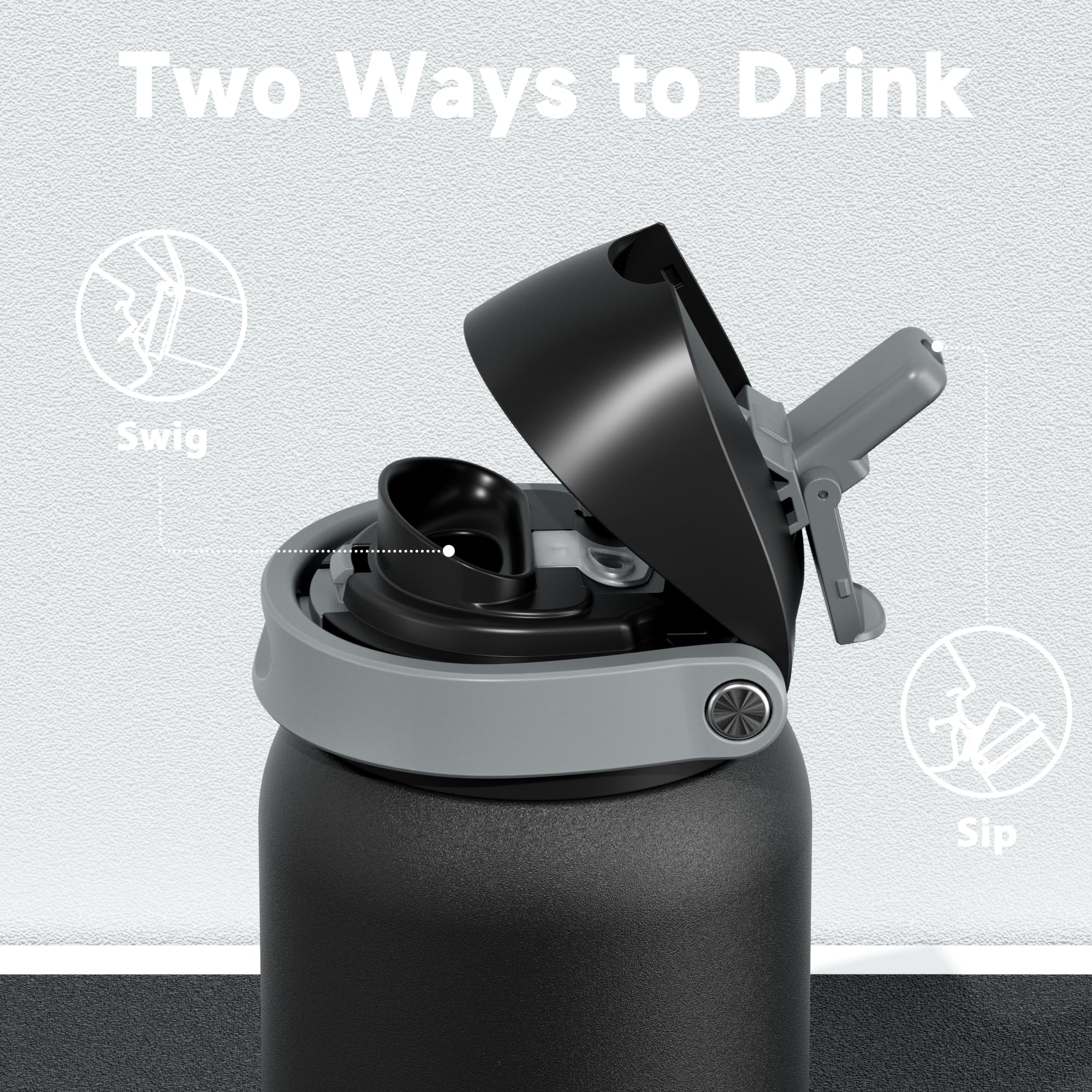 24 oz Insulated Water Bottle with Straw: Meoky Stainless Steel Metal Water Bottle with 2-in-1 Lid - Leak Proof, Cold for 24 Hours, Protective Silicone Base, BPA-Free for Sports Travel Car, Ivory