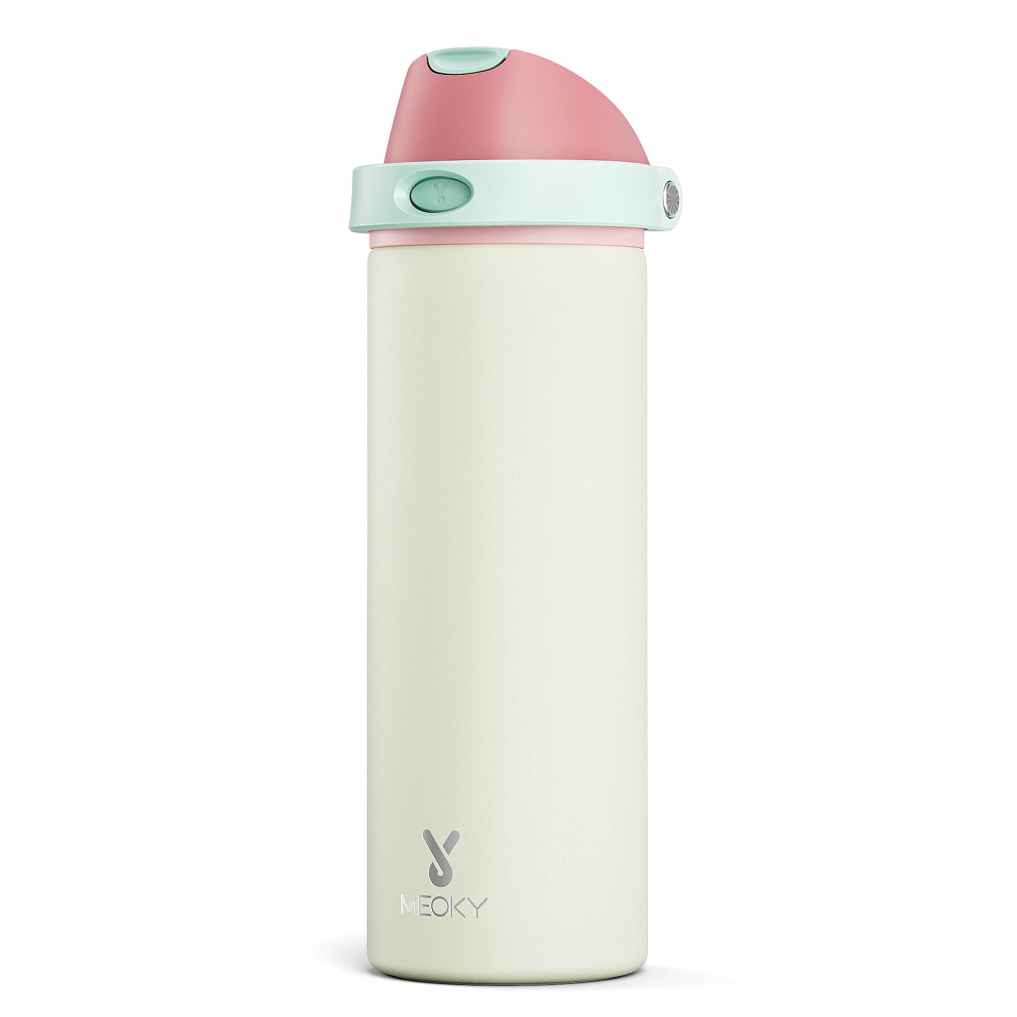 24 oz Insulated Water Bottle with Straw: Meoky Stainless Steel Metal Water Bottle with 2-in-1 Lid - Leak Proof, Cold for 24 Hours, Protective Silicone Base, BPA-Free for Sports Travel Car, Ivory