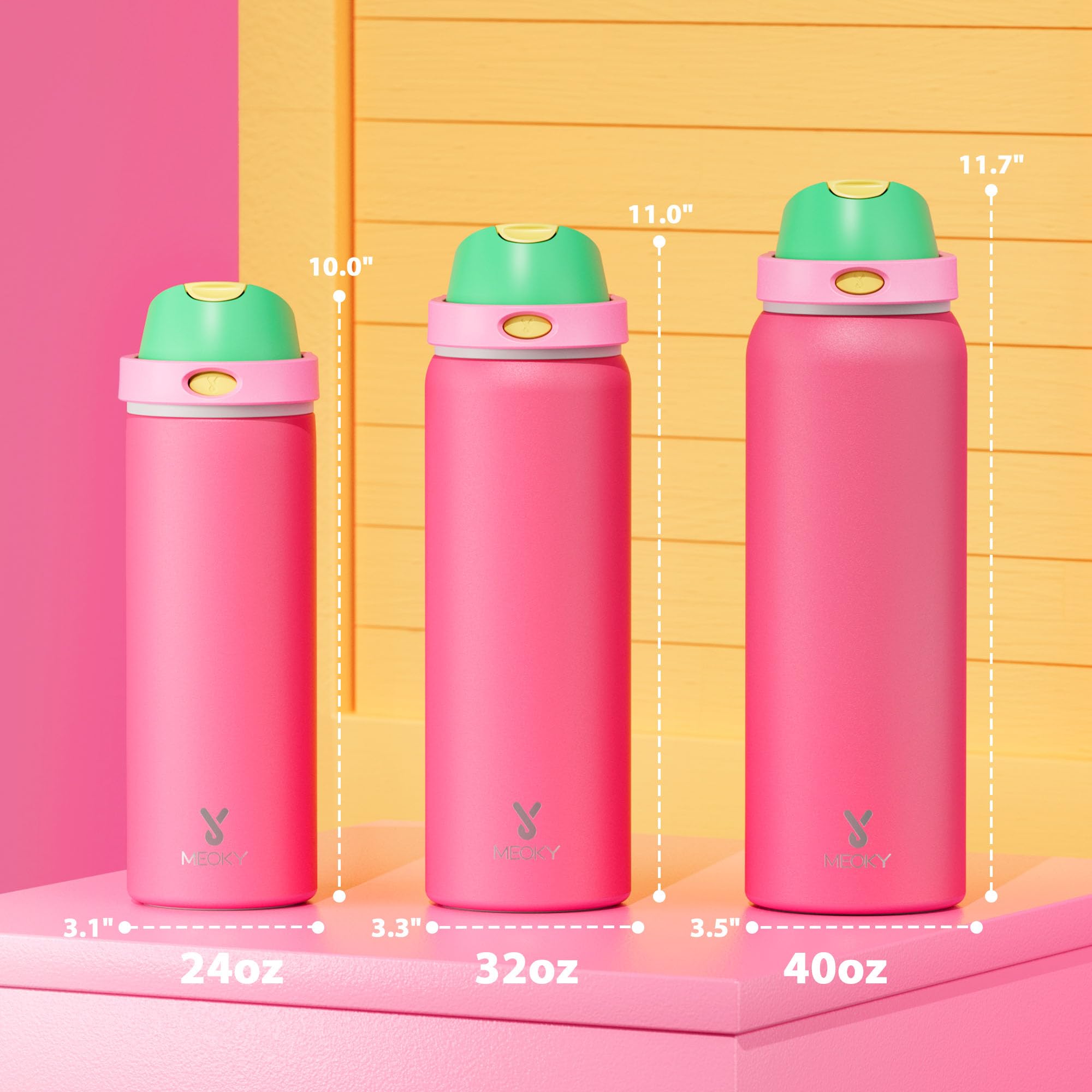 24 oz Insulated Water Bottle with Straw: Meoky Stainless Steel Metal Water Bottle with 2-in-1 Lid - Leak Proof, Cold for 24 Hours, Protective Silicone Base, BPA-Free for Sports Travel Car, Ivory