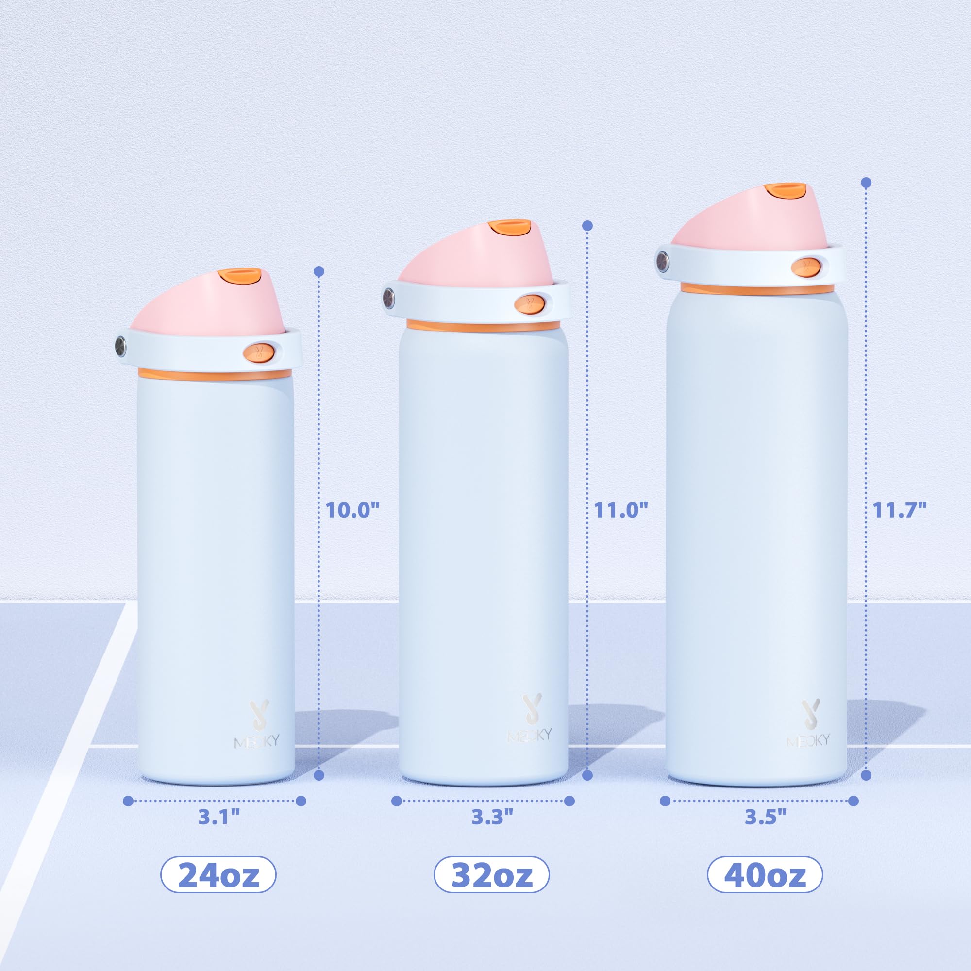 24 oz Insulated Water Bottle with Straw: Meoky Stainless Steel Metal Water Bottle with 2-in-1 Lid - Leak Proof, Cold for 24 Hours, Protective Silicone Base, BPA-Free for Sports Travel Car, Ivory