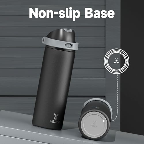 24 oz Insulated Water Bottle with Straw: Meoky Stainless Steel Metal Water Bottle with 2-in-1 Lid - Leak Proof, Cold for 24 Hours, Protective Silicone Base, BPA-Free for Sports Travel Car, Ivory