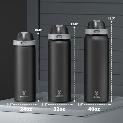 24 oz Insulated Water Bottle with Straw: Meoky Stainless Steel Metal Water Bottle with 2-in-1 Lid - Leak Proof, Cold for 24 Hours, Protective Silicone Base, BPA-Free for Sports Travel Car, Ivory