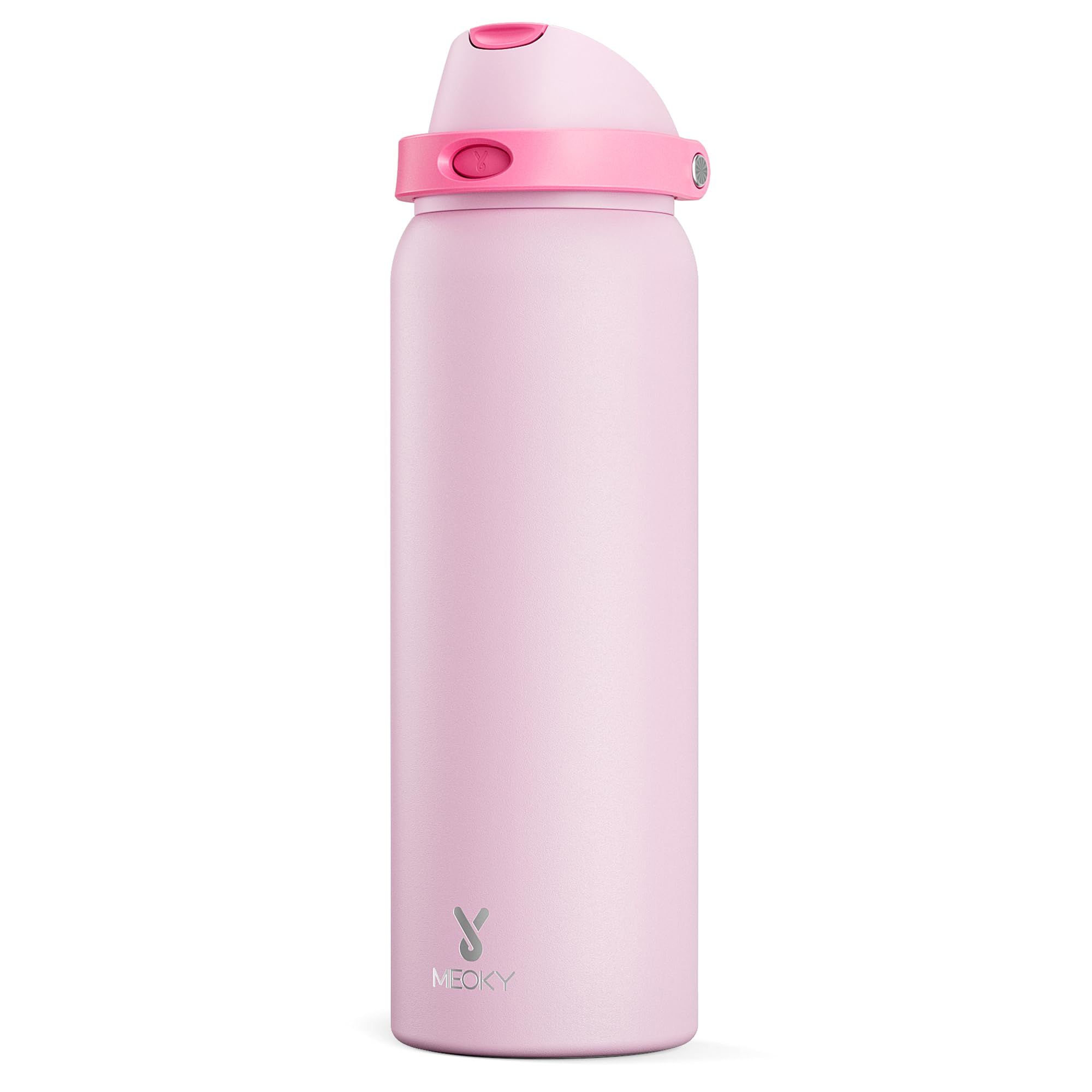 24 oz Insulated Water Bottle with Straw: Meoky Stainless Steel Metal Water Bottle with 2-in-1 Lid - Leak Proof, Cold for 24 Hours, Protective Silicone Base, BPA-Free for Sports Travel Car, Ivory