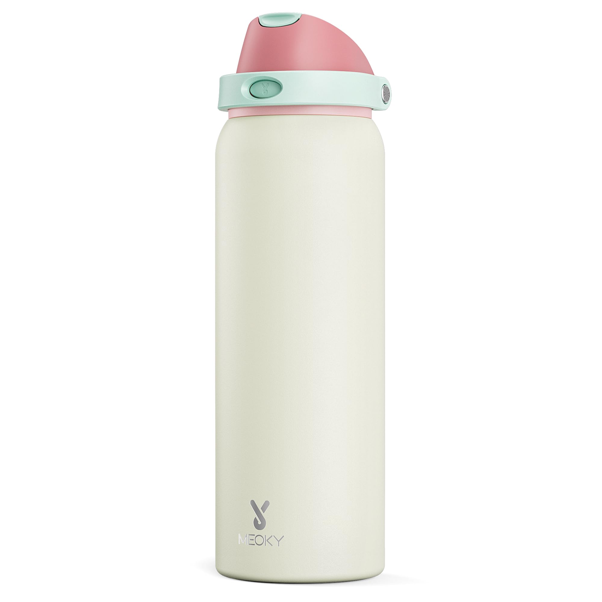 24 oz Insulated Water Bottle with Straw: Meoky Stainless Steel Metal Water Bottle with 2-in-1 Lid - Leak Proof, Cold for 24 Hours, Protective Silicone Base, BPA-Free for Sports Travel Car, Ivory