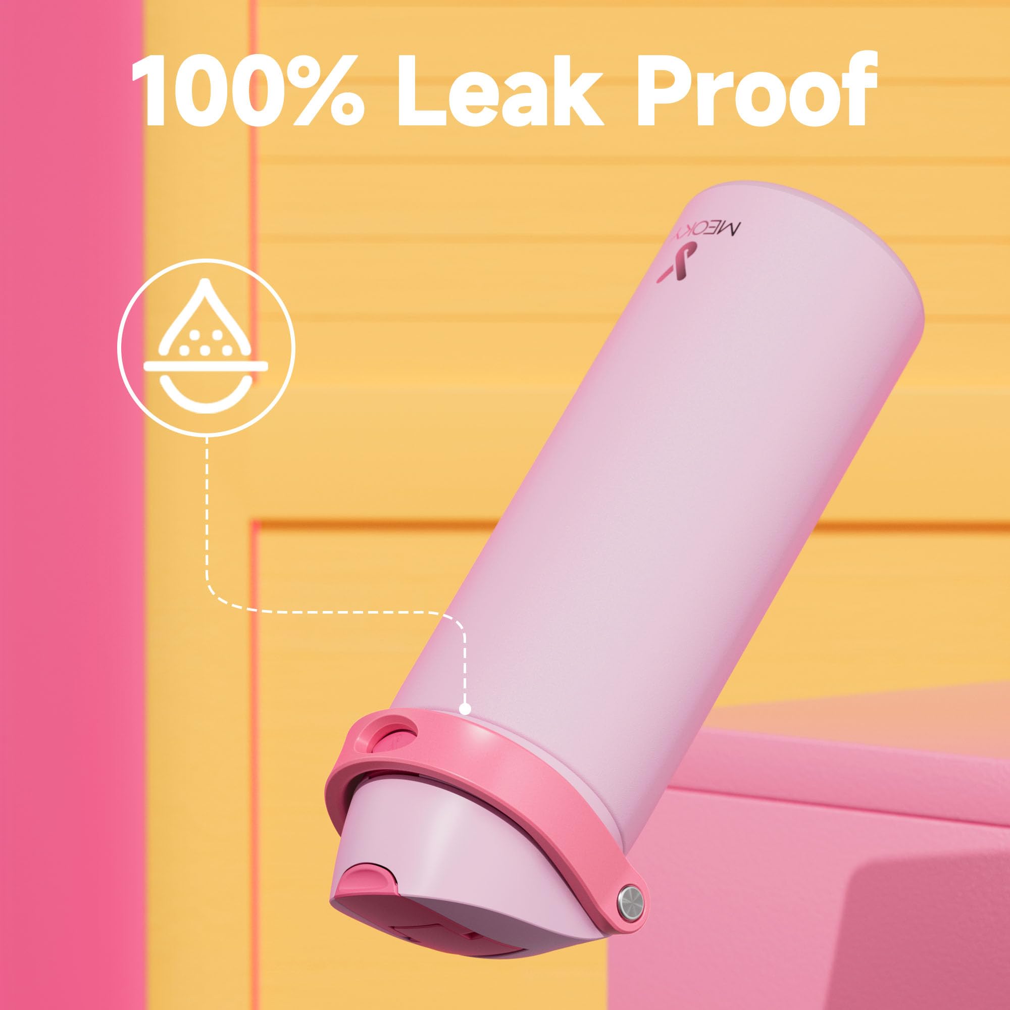 24 oz Insulated Water Bottle with Straw: Meoky Stainless Steel Metal Water Bottle with 2-in-1 Lid - Leak Proof, Cold for 24 Hours, Protective Silicone Base, BPA-Free for Sports Travel Car, Ivory