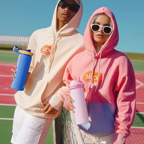 24 oz Insulated Water Bottle with Straw: Meoky Stainless Steel Metal Water Bottle with 2-in-1 Lid - Leak Proof, Cold for 24 Hours, Protective Silicone Base, BPA-Free for Sports Travel Car, Ivory