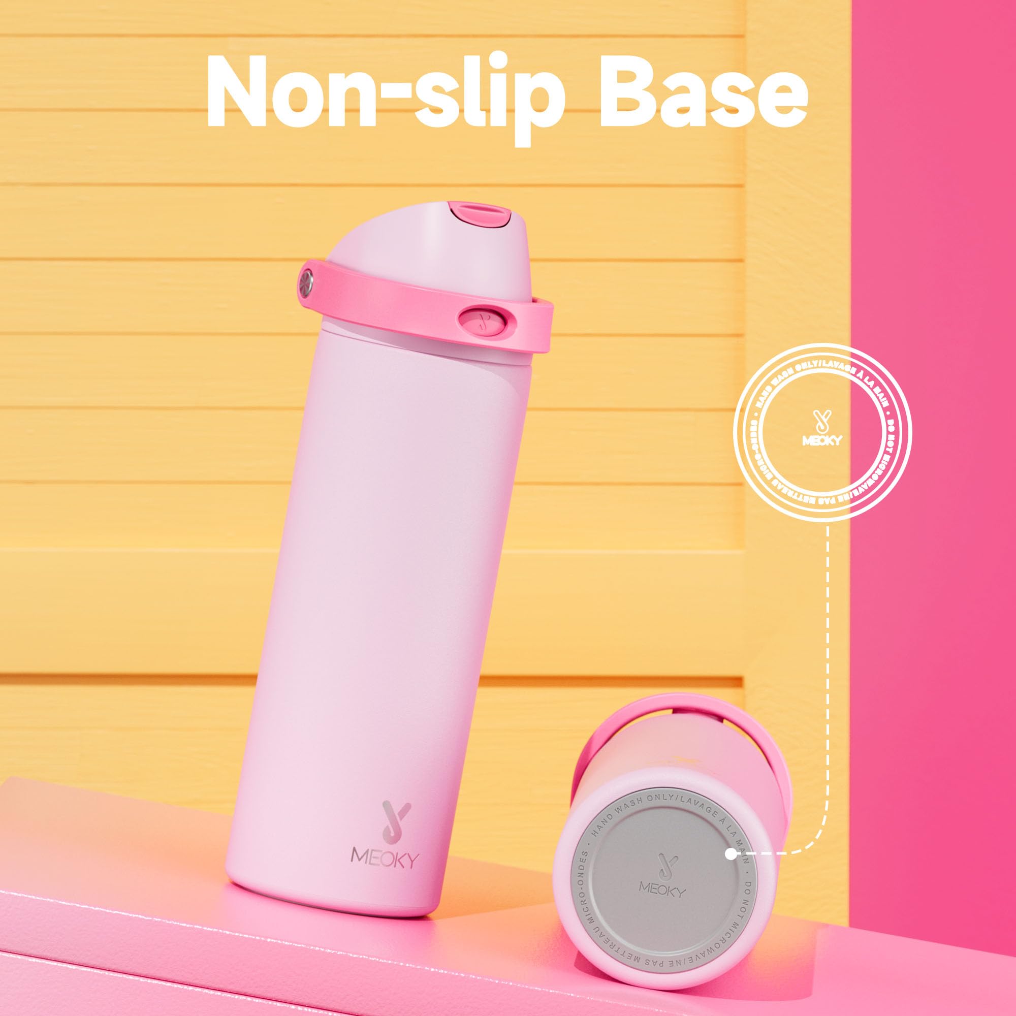 24 oz Insulated Water Bottle with Straw: Meoky Stainless Steel Metal Water Bottle with 2-in-1 Lid - Leak Proof, Cold for 24 Hours, Protective Silicone Base, BPA-Free for Sports Travel Car, Ivory