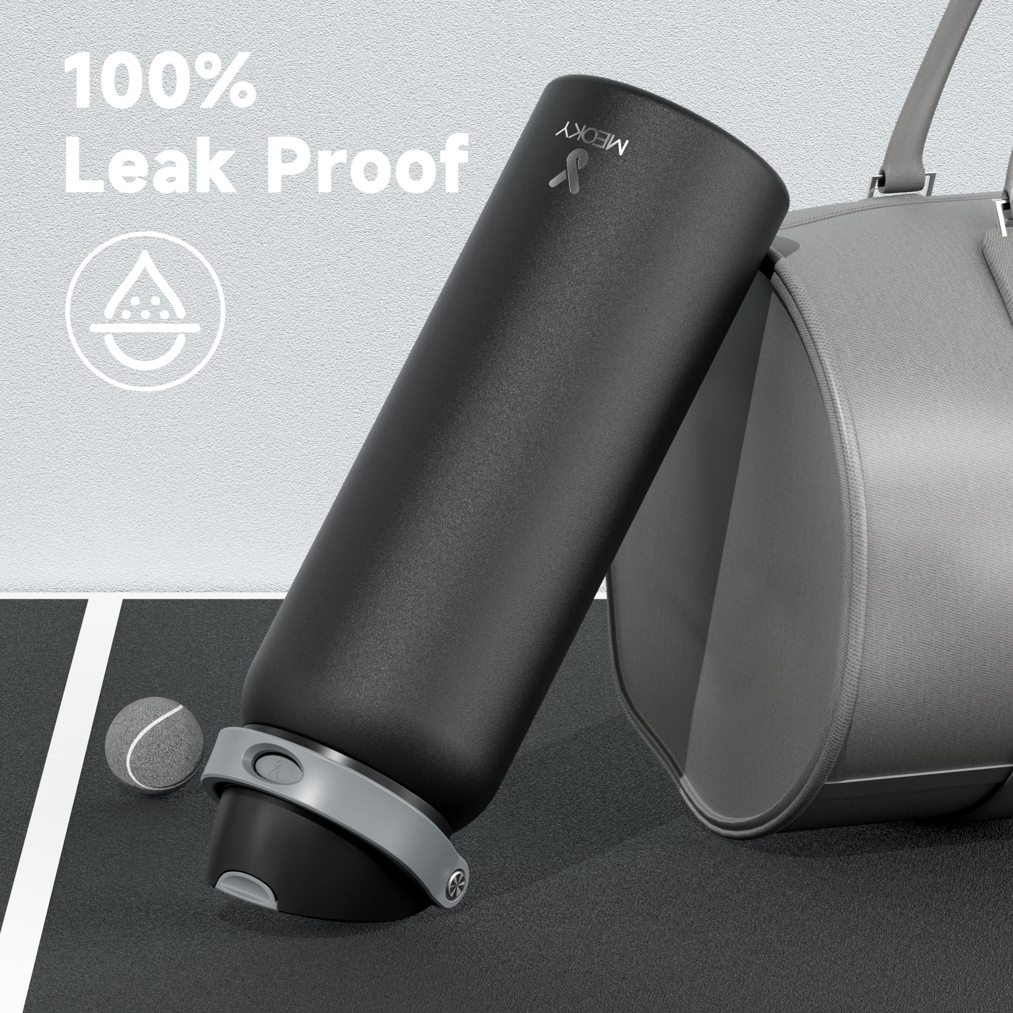 24 oz Insulated Water Bottle with Straw: Meoky Stainless Steel Metal Water Bottle with 2-in-1 Lid - Leak Proof, Cold for 24 Hours, Protective Silicone Base, BPA-Free for Sports Travel Car, Ivory