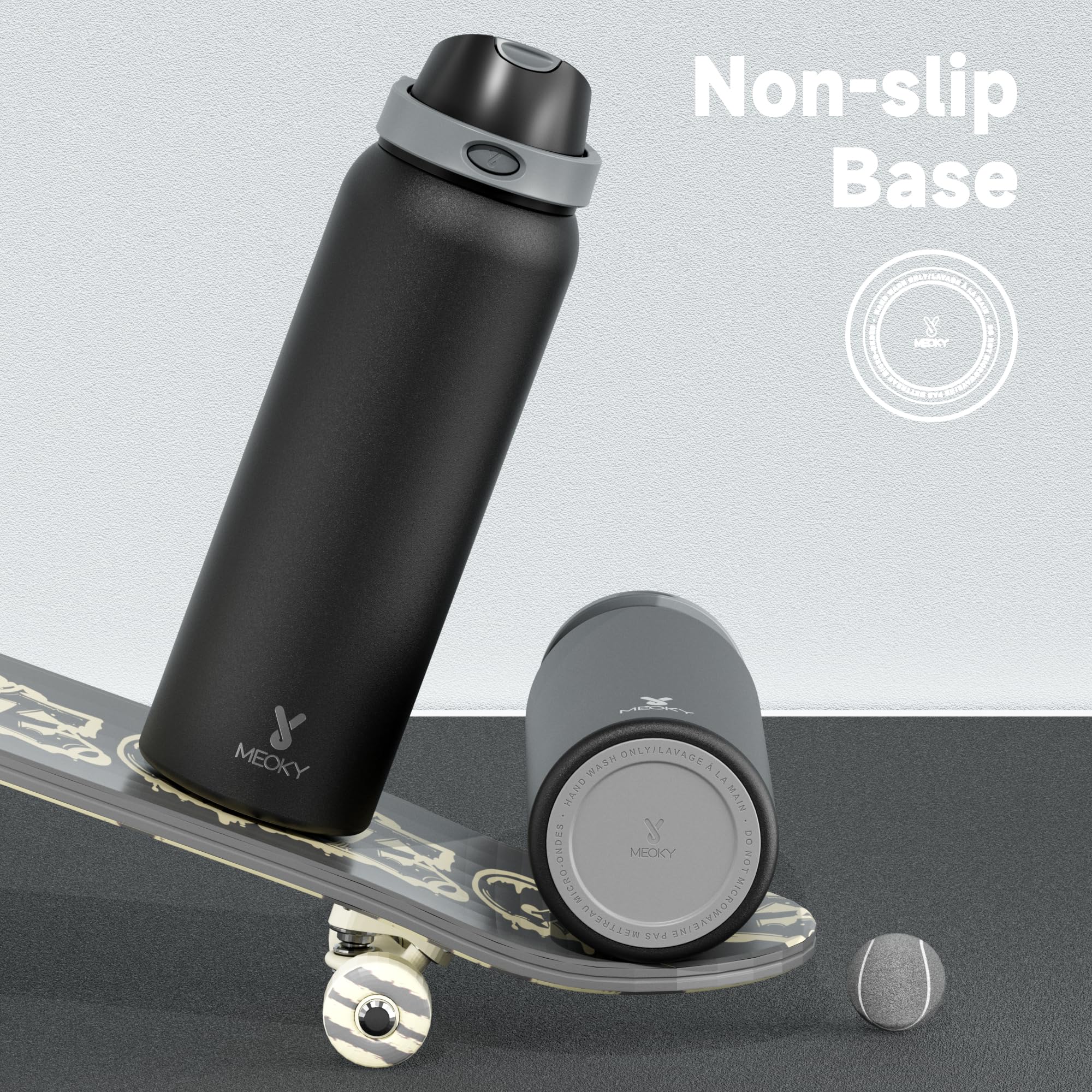 24 oz Insulated Water Bottle with Straw: Meoky Stainless Steel Metal Water Bottle with 2-in-1 Lid - Leak Proof, Cold for 24 Hours, Protective Silicone Base, BPA-Free for Sports Travel Car, Ivory