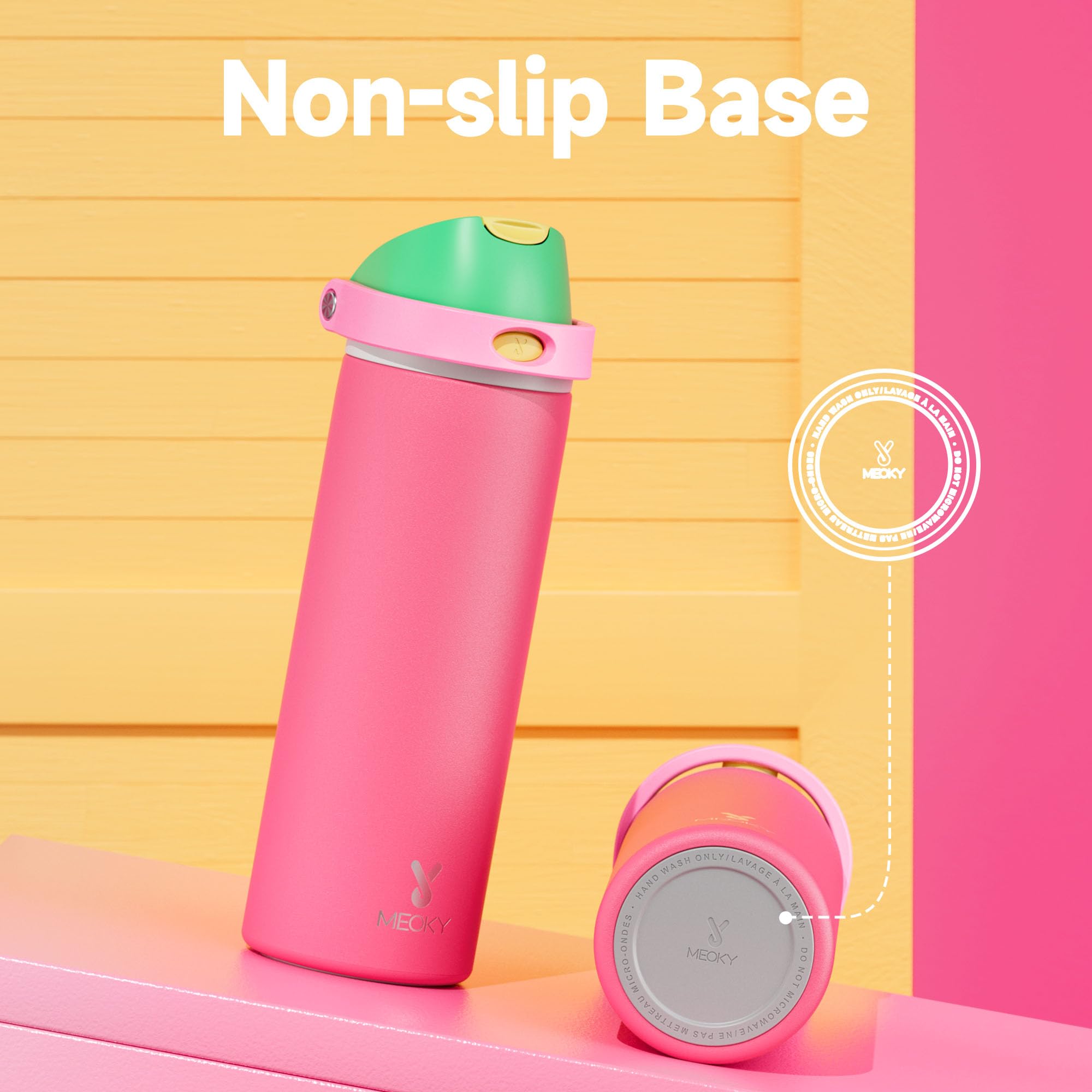 24 oz Insulated Water Bottle with Straw: Meoky Stainless Steel Metal Water Bottle with 2-in-1 Lid - Leak Proof, Cold for 24 Hours, Protective Silicone Base, BPA-Free for Sports Travel Car, Ivory