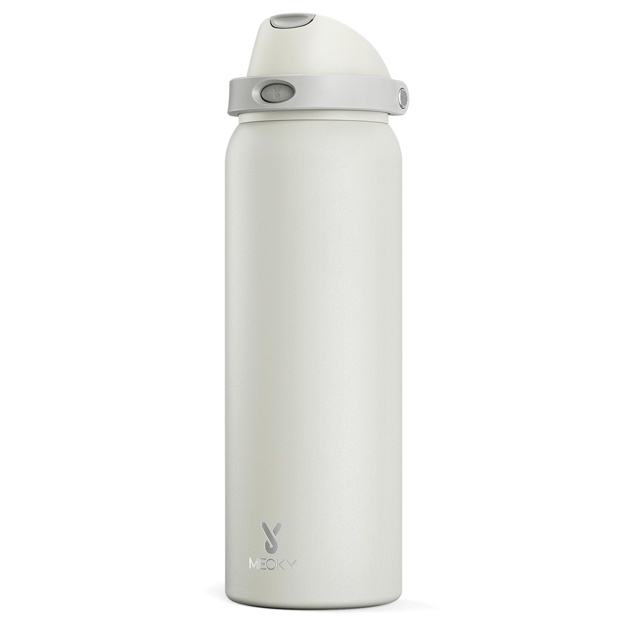 24 oz Insulated Water Bottle with Straw: Meoky Stainless Steel Metal Water Bottle with 2-in-1 Lid - Leak Proof, Cold for 24 Hours, Protective Silicone Base, BPA-Free for Sports Travel Car, Ivory