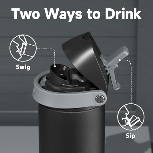 24 oz Insulated Water Bottle with Straw: Meoky Stainless Steel Metal Water Bottle with 2-in-1 Lid - Leak Proof, Cold for 24 Hours, Protective Silicone Base, BPA-Free for Sports Travel Car, Ivory