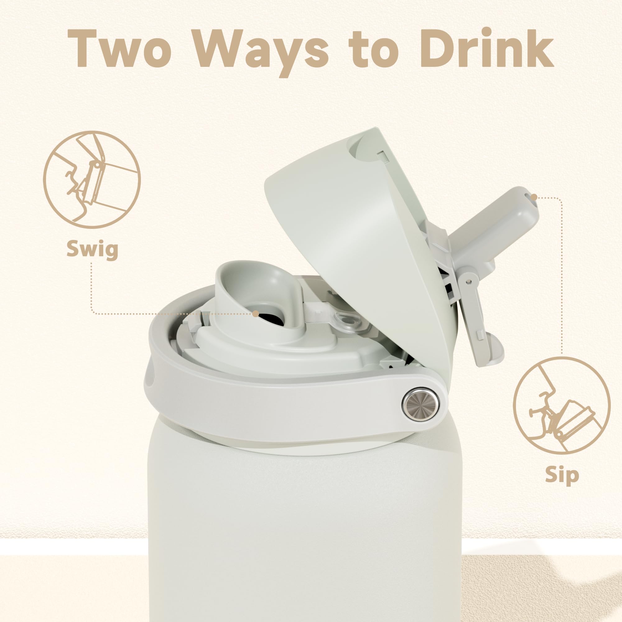 24 oz Insulated Water Bottle with Straw: Meoky Stainless Steel Metal Water Bottle with 2-in-1 Lid - Leak Proof, Cold for 24 Hours, Protective Silicone Base, BPA-Free for Sports Travel Car, Ivory