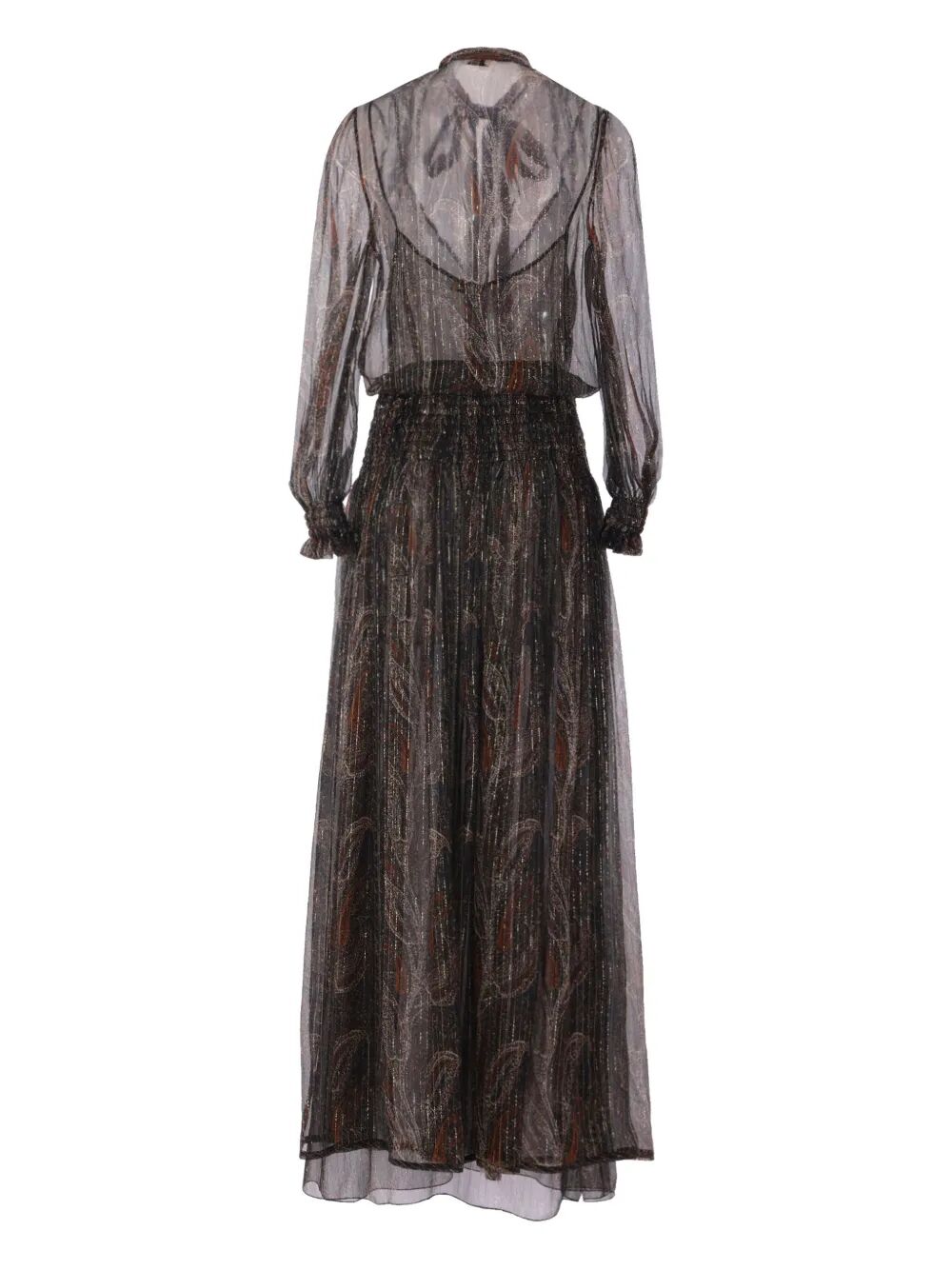 Saint Laurent Women Semi-Sheer Lavallière Maxi Dress In Lurex Paisley