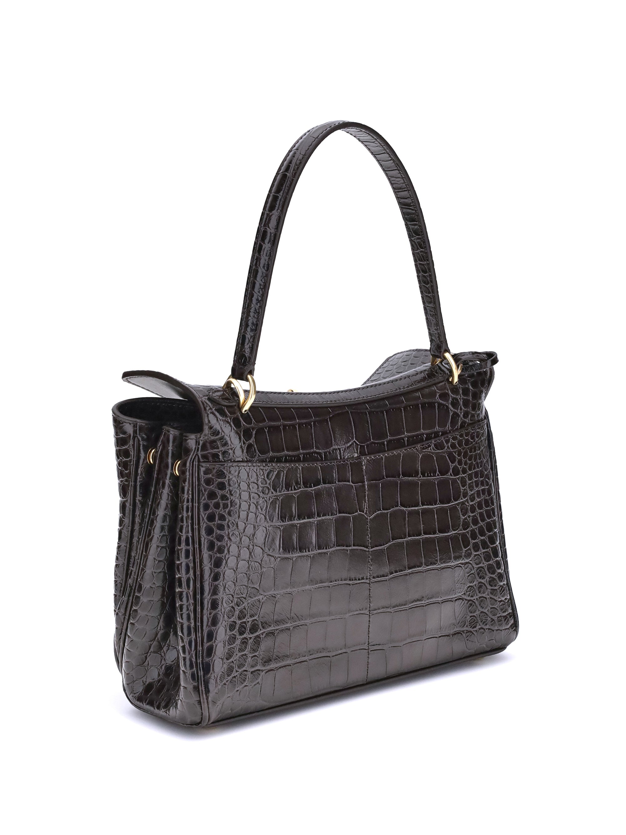 Balenciaga Women Rodeo Shoulder Bag In Crocodile-Print Leather