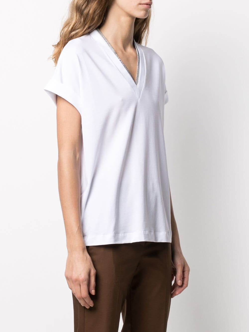 Brunello Cucinelli Women T-Shirt With `Precious` Neckline