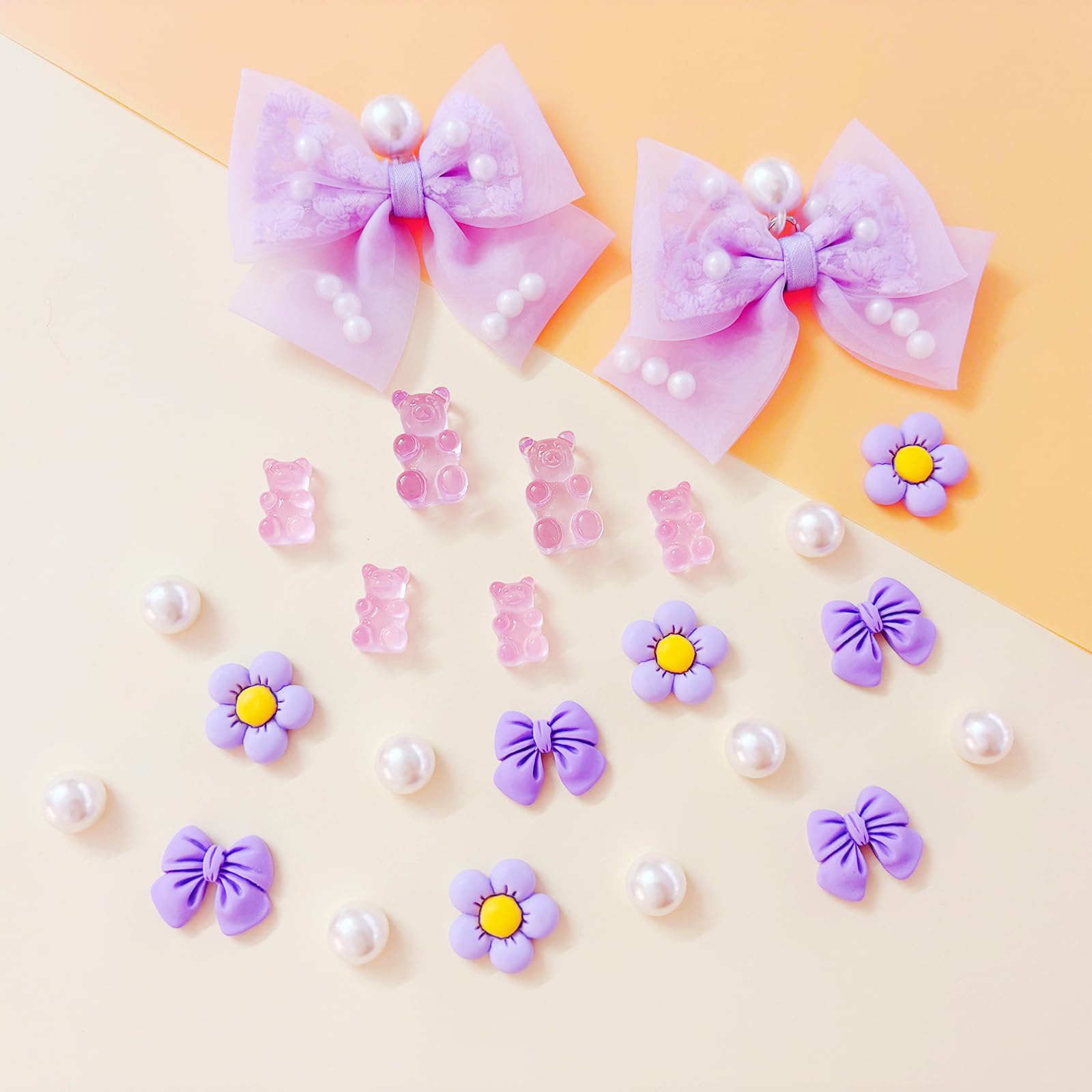 24Pcs Fabric Bow Shoe Charms, Cute Bears, Flower Pearl Charms Accessories for Clogs, DIY Shoe Decoration Charms for Girls, Party Favor