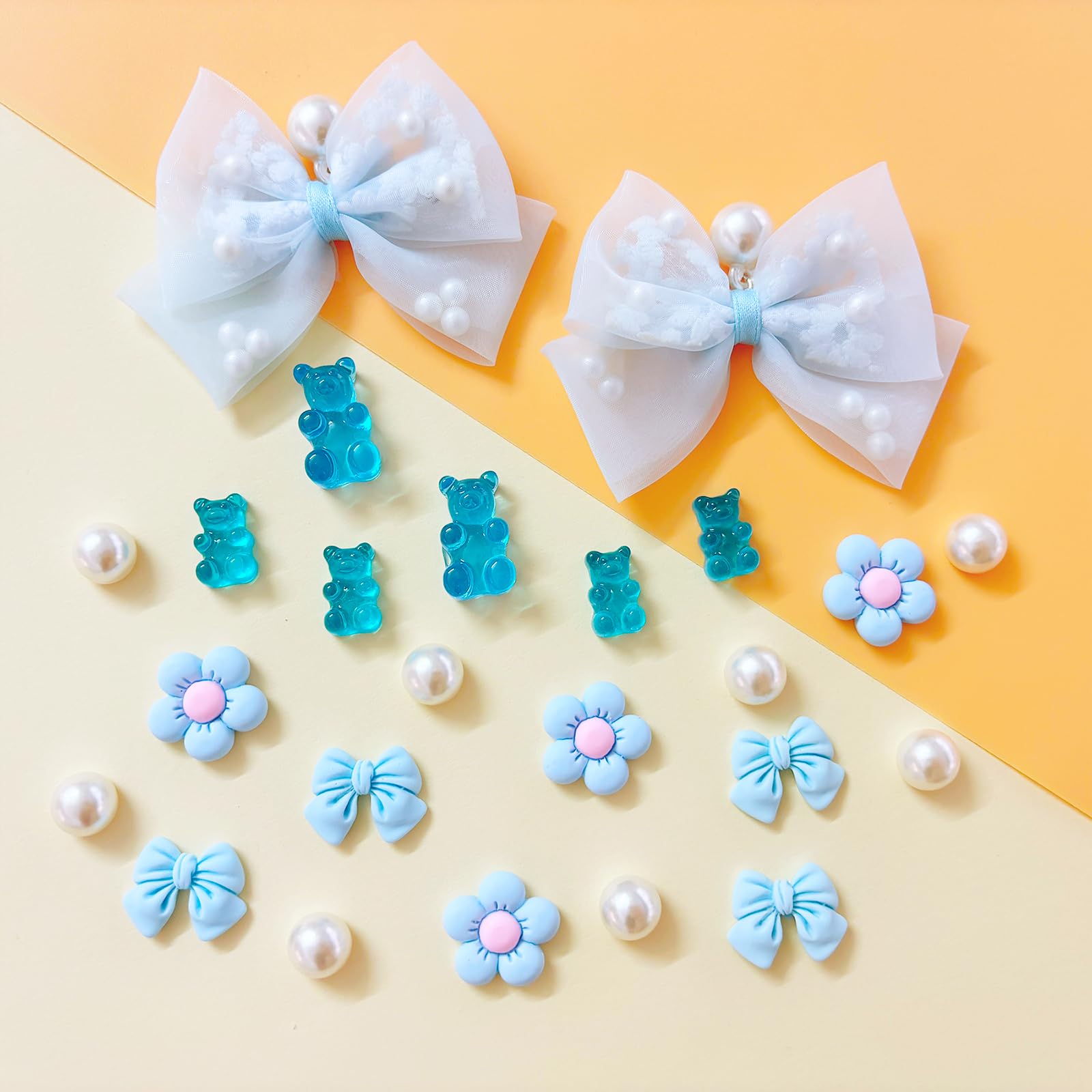 24Pcs Fabric Bow Shoe Charms, Cute Bears, Flower Pearl Charms Accessories for Clogs, DIY Shoe Decoration Charms for Girls, Party Favor