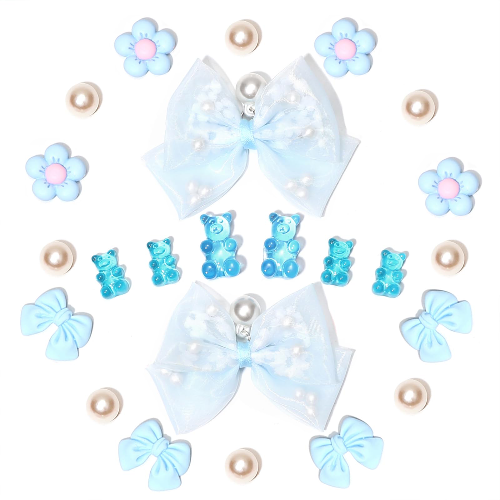 24Pcs Fabric Bow Shoe Charms, Cute Bears, Flower Pearl Charms Accessories for Clogs, DIY Shoe Decoration Charms for Girls, Party Favor