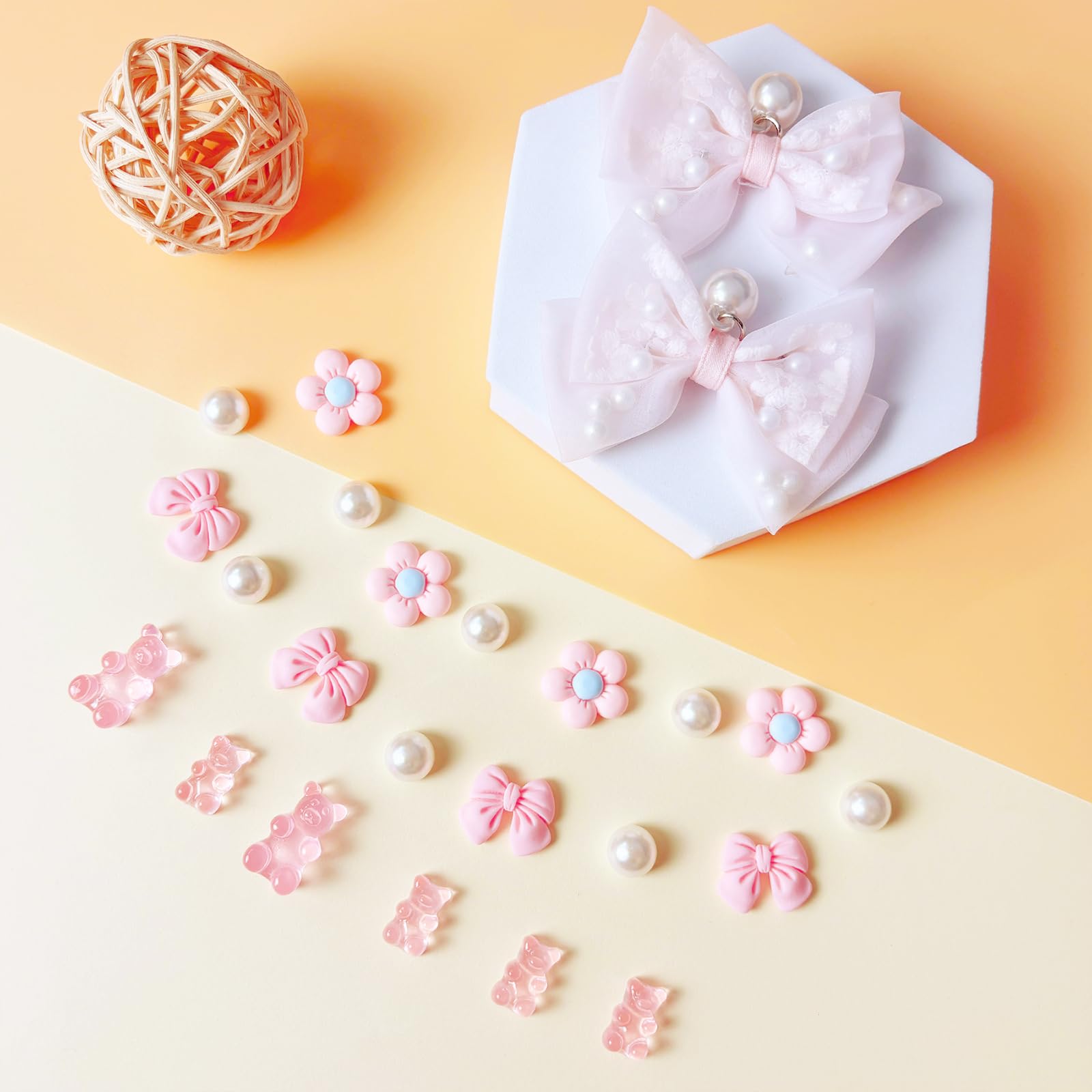 24Pcs Fabric Bow Shoe Charms, Cute Bears, Flower Pearl Charms Accessories for Clogs, DIY Shoe Decoration Charms for Girls, Party Favor