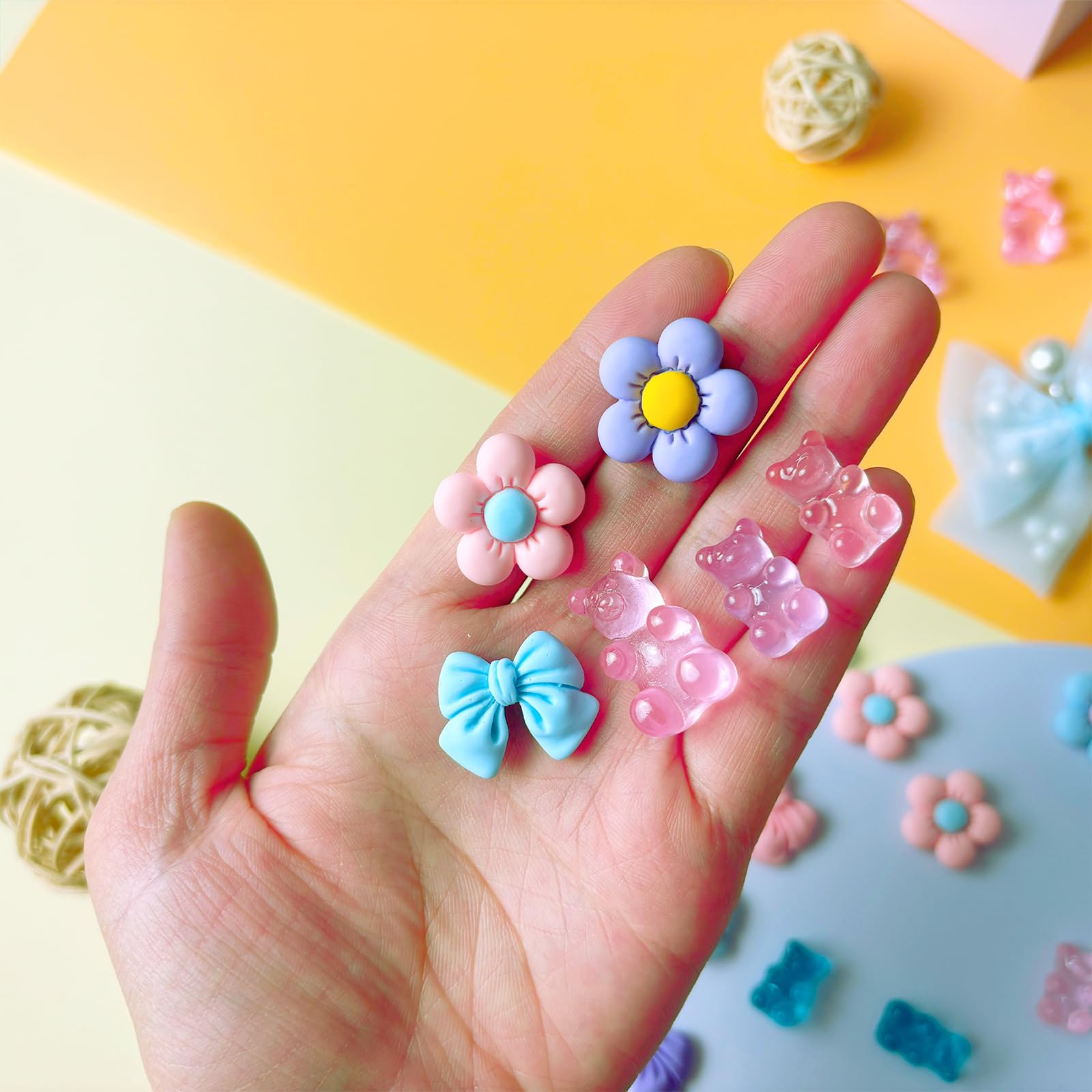 24Pcs Fabric Bow Shoe Charms, Cute Bears, Flower Pearl Charms Accessories for Clogs, DIY Shoe Decoration Charms for Girls, Party Favor