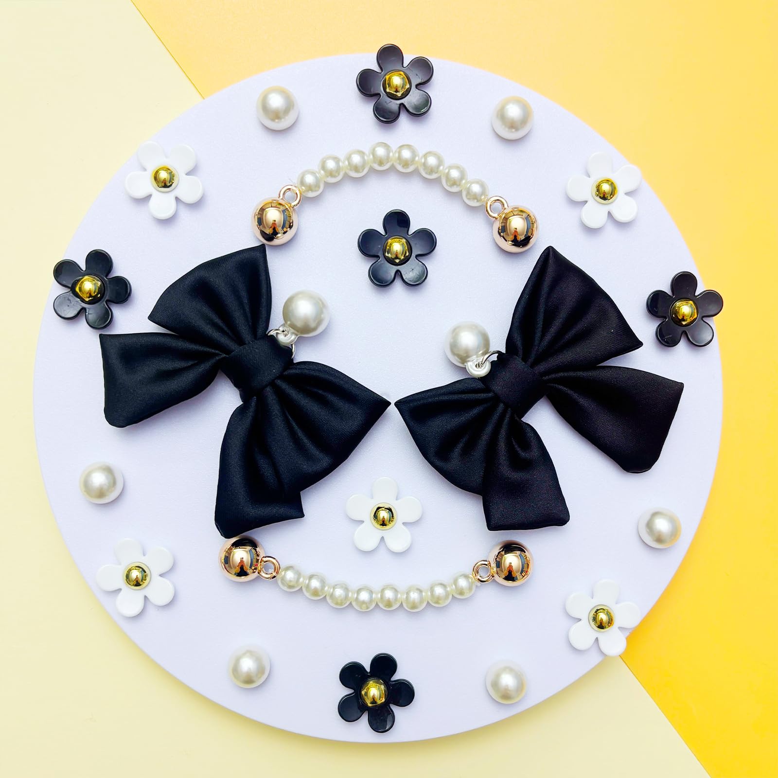 24Pcs Fabric Bow Shoe Charms, Cute Bears, Flower Pearl Charms Accessories for Clogs, DIY Shoe Decoration Charms for Girls, Party Favor