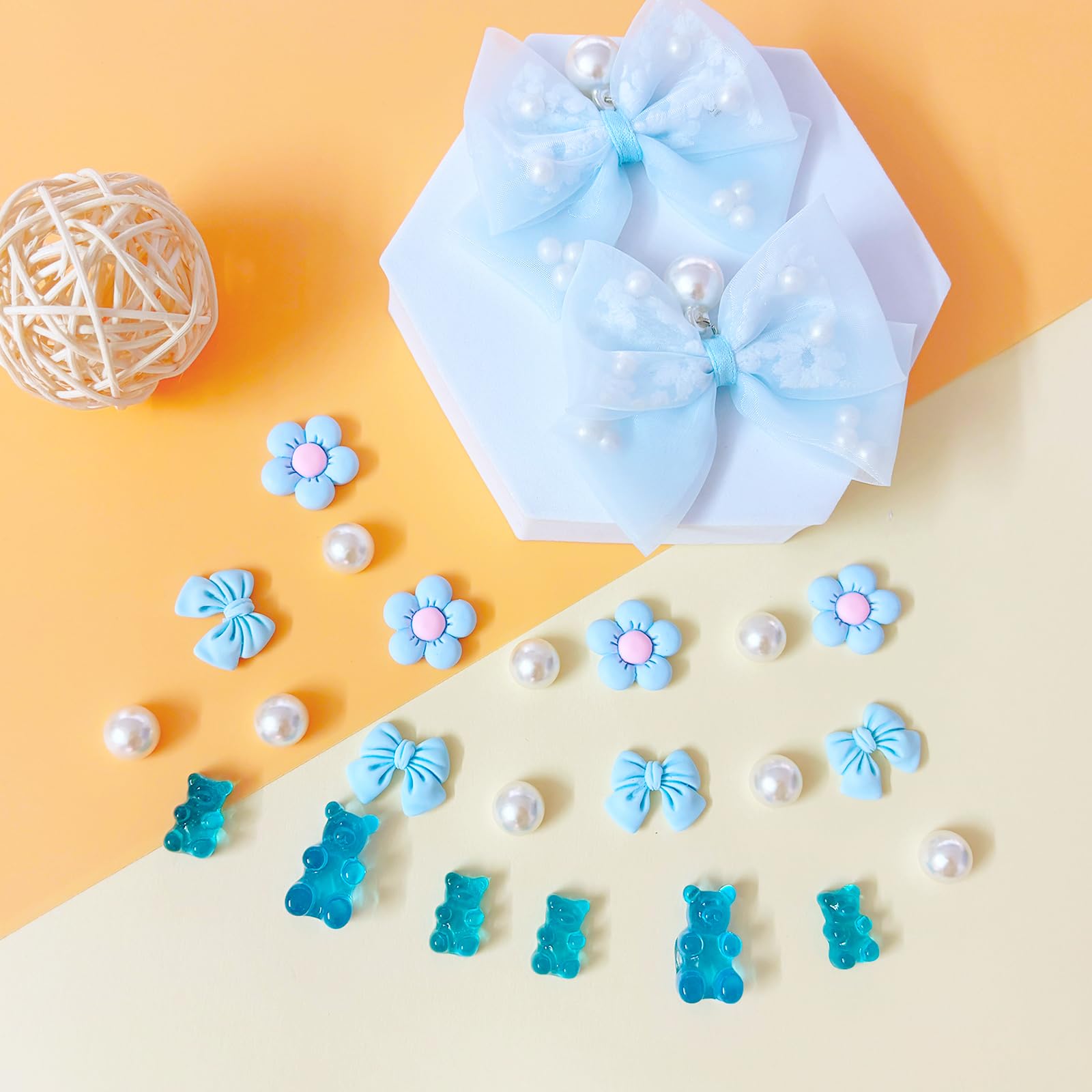 24Pcs Fabric Bow Shoe Charms, Cute Bears, Flower Pearl Charms Accessories for Clogs, DIY Shoe Decoration Charms for Girls, Party Favor