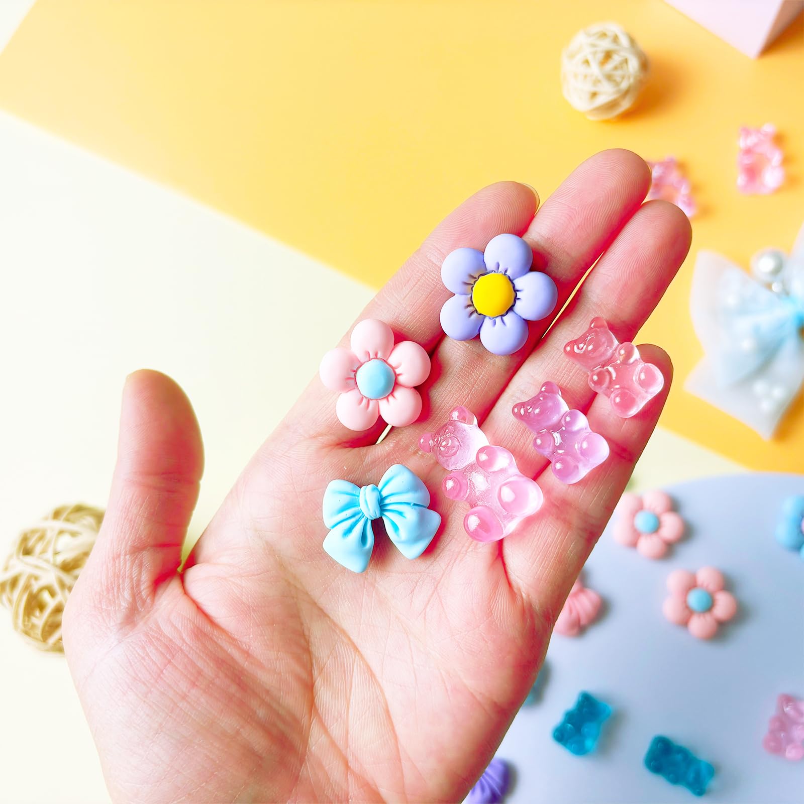 24Pcs Fabric Bow Shoe Charms, Cute Bears, Flower Pearl Charms Accessories for Clogs, DIY Shoe Decoration Charms for Girls, Party Favor