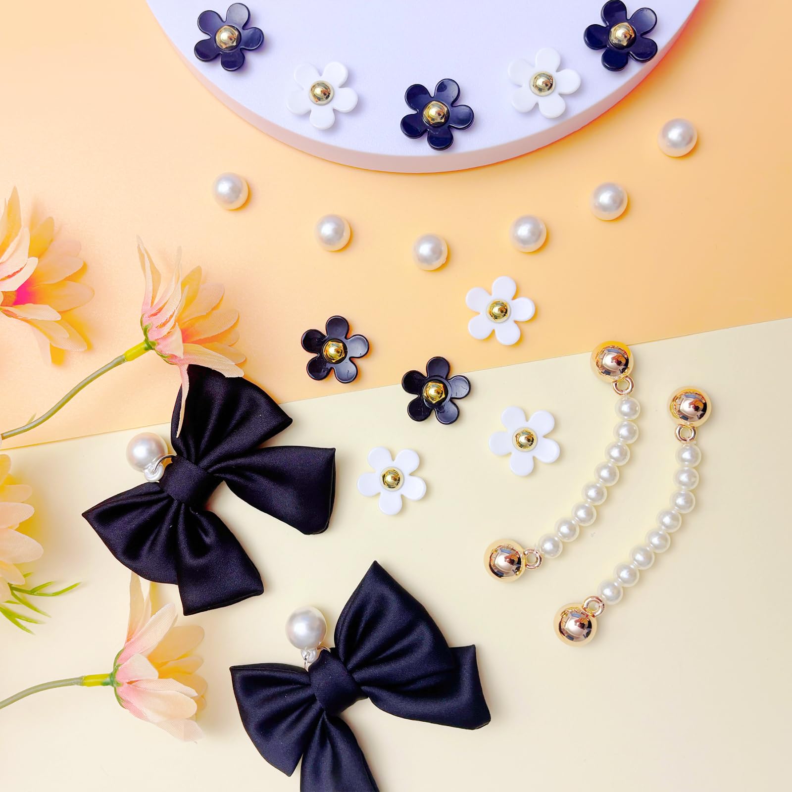 24Pcs Fabric Bow Shoe Charms, Cute Bears, Flower Pearl Charms Accessories for Clogs, DIY Shoe Decoration Charms for Girls, Party Favor