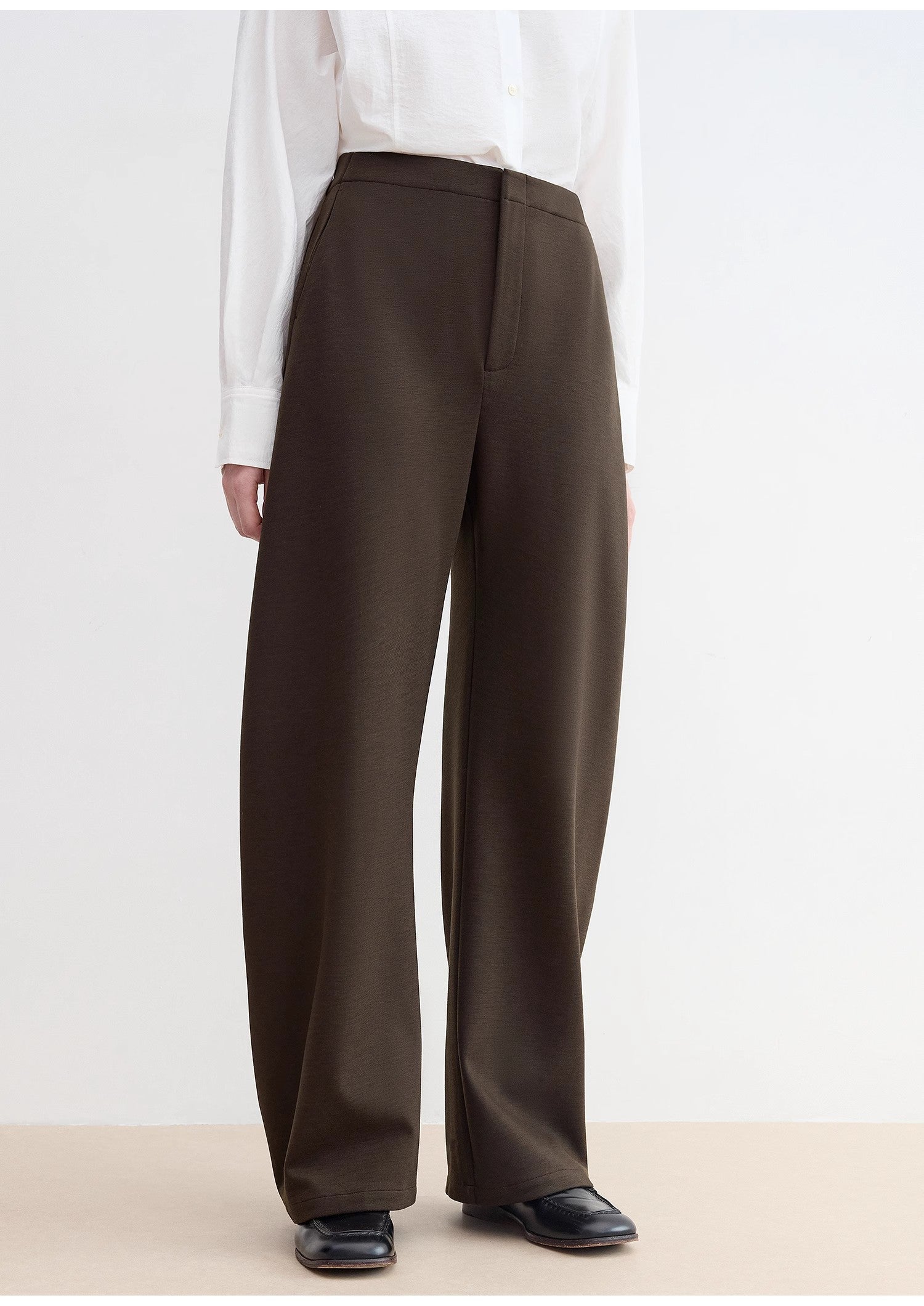 "Nostalgic Stroll" Wool Blended High Waist Curved Scimitar Casual Pants for Women-1