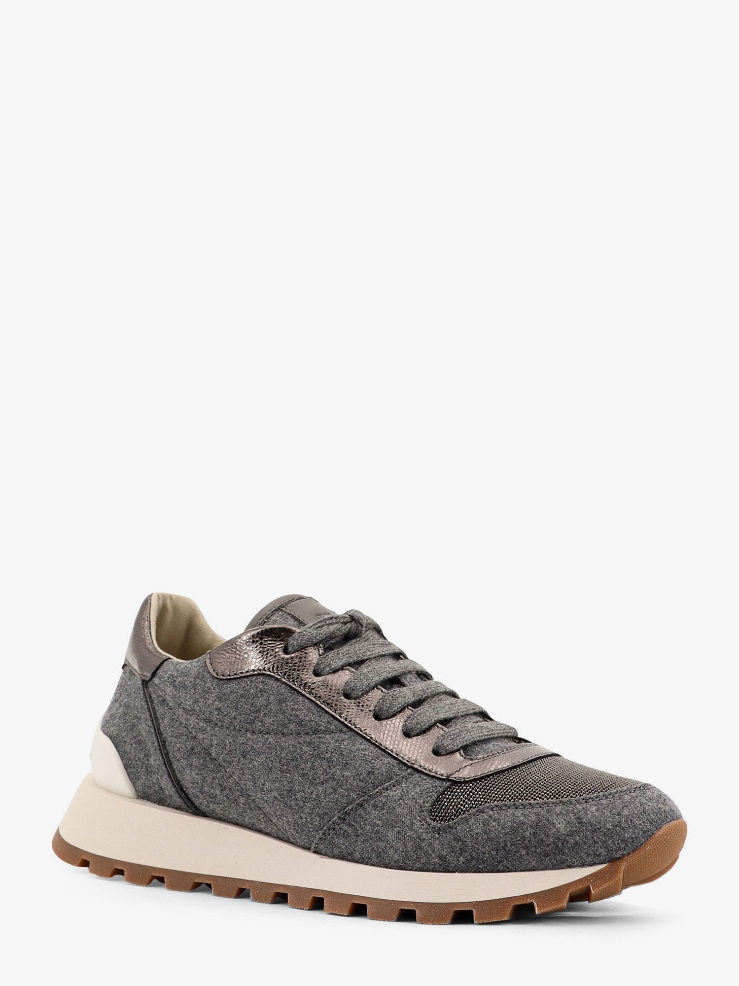Brunello Cucinelli Women Low-Top Wool Flannel Sneakers With Leather Profiles