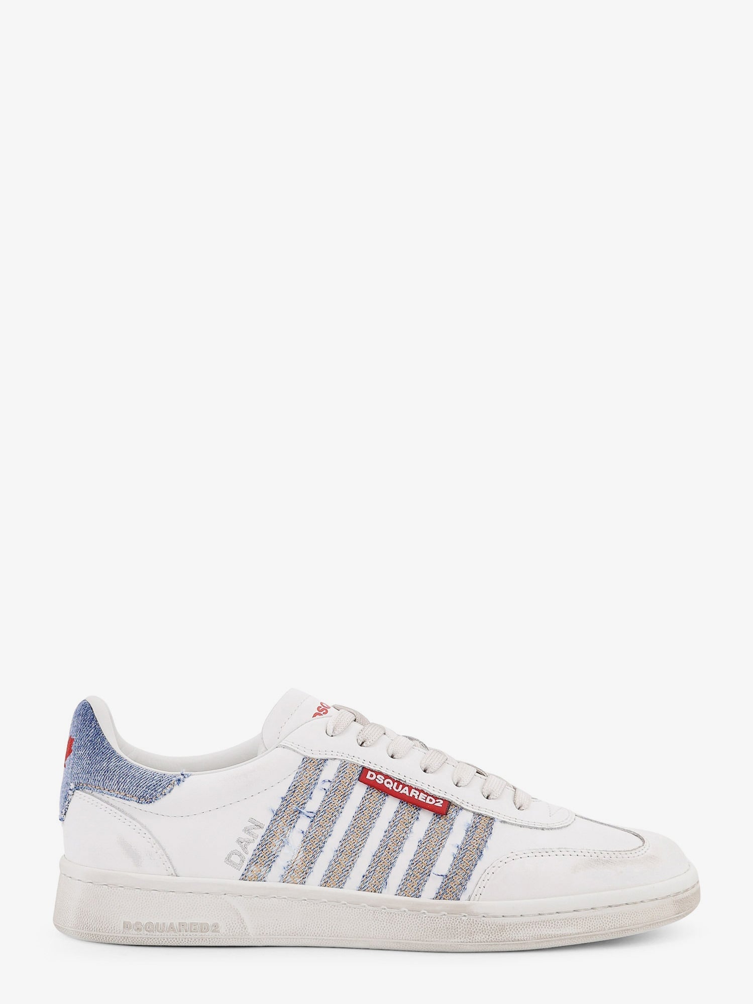 Dsquared2 Men Low-Top Leather Sneakers With Denim Profiles