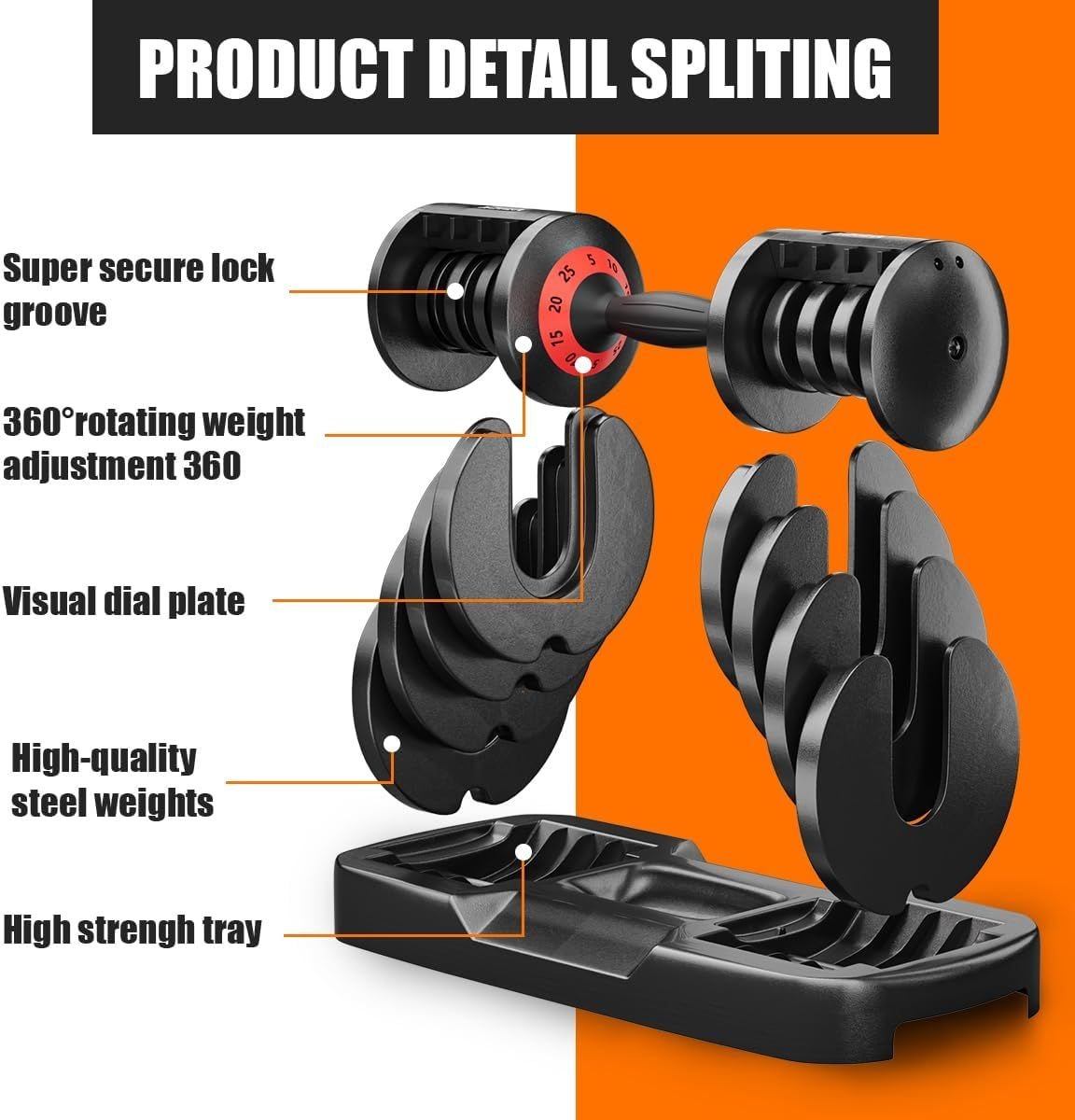 25LB 5 in 1 Single Adjustable Dumbbell Free Dumbbell Weight Adjust with Anti-Slip Metal Handle, Ideal for Full-Body Home Gym Workouts