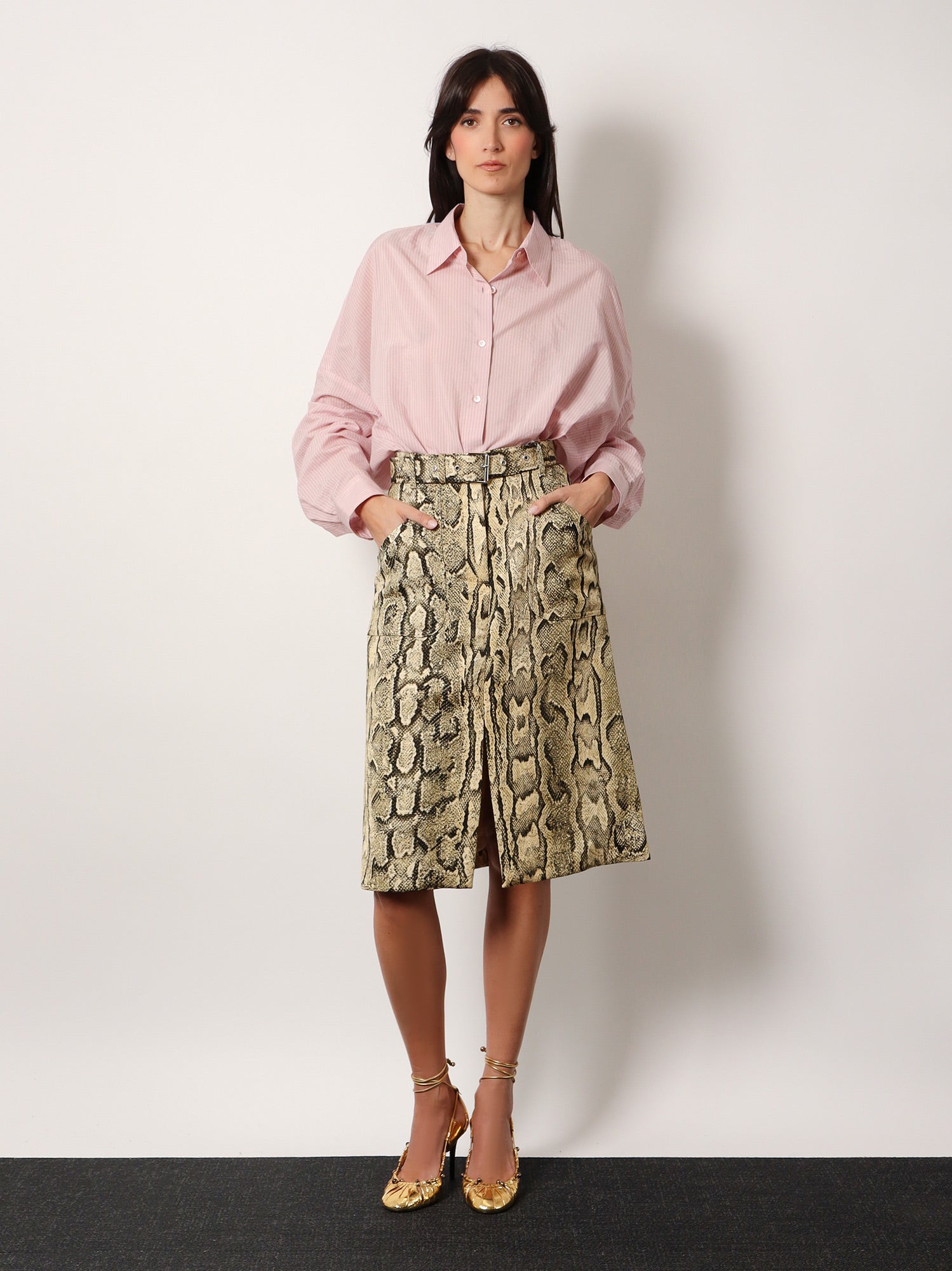 Dries Van Noten Women Sheraz Viscose And Cotton Skirt With Reptile Print