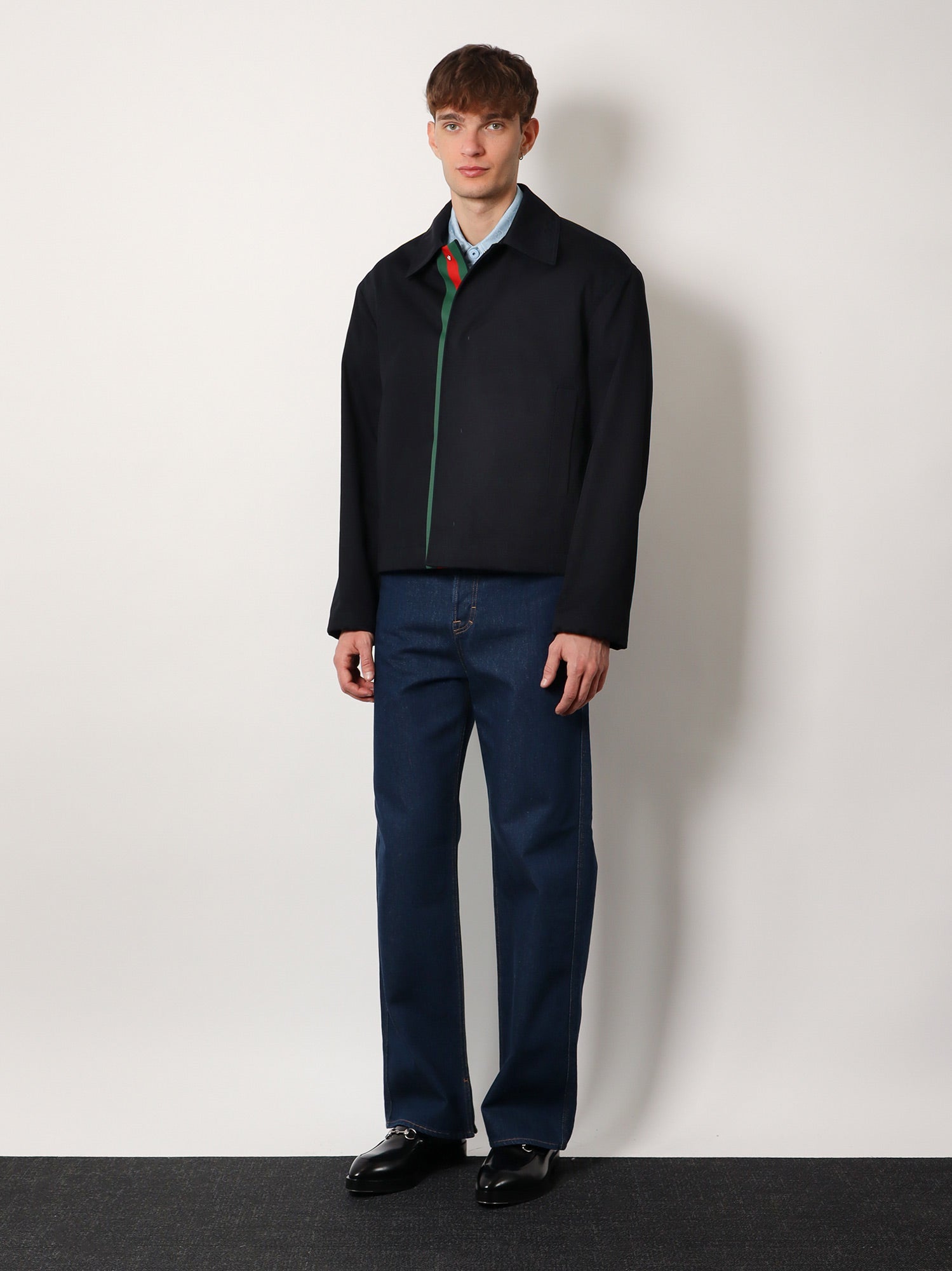 Gucci Men Cotton Gabardine Jacket With Embossed Logo