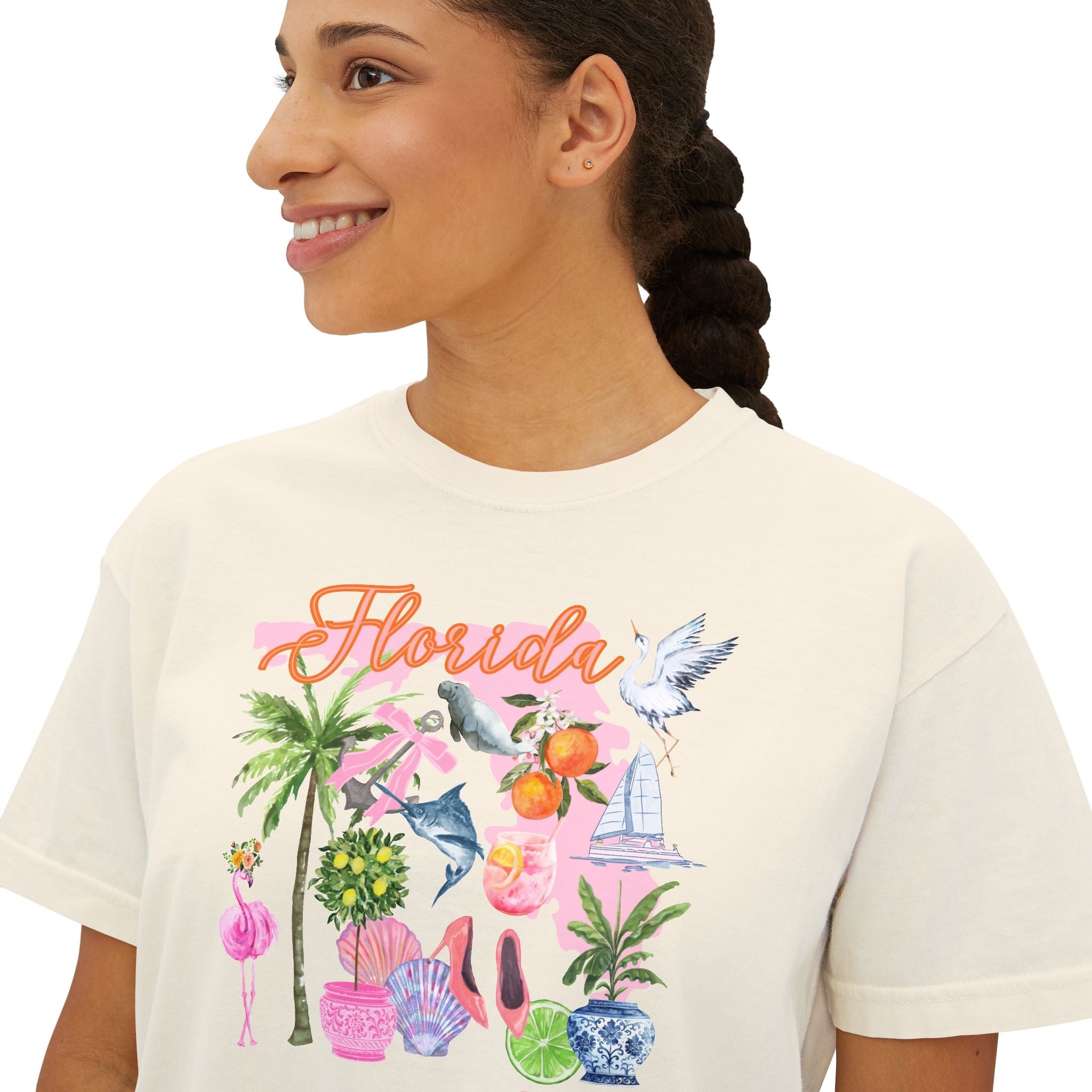 Florida Vibes Women's Boxy Tee – Cute Casual Summer Top with Tropical Design