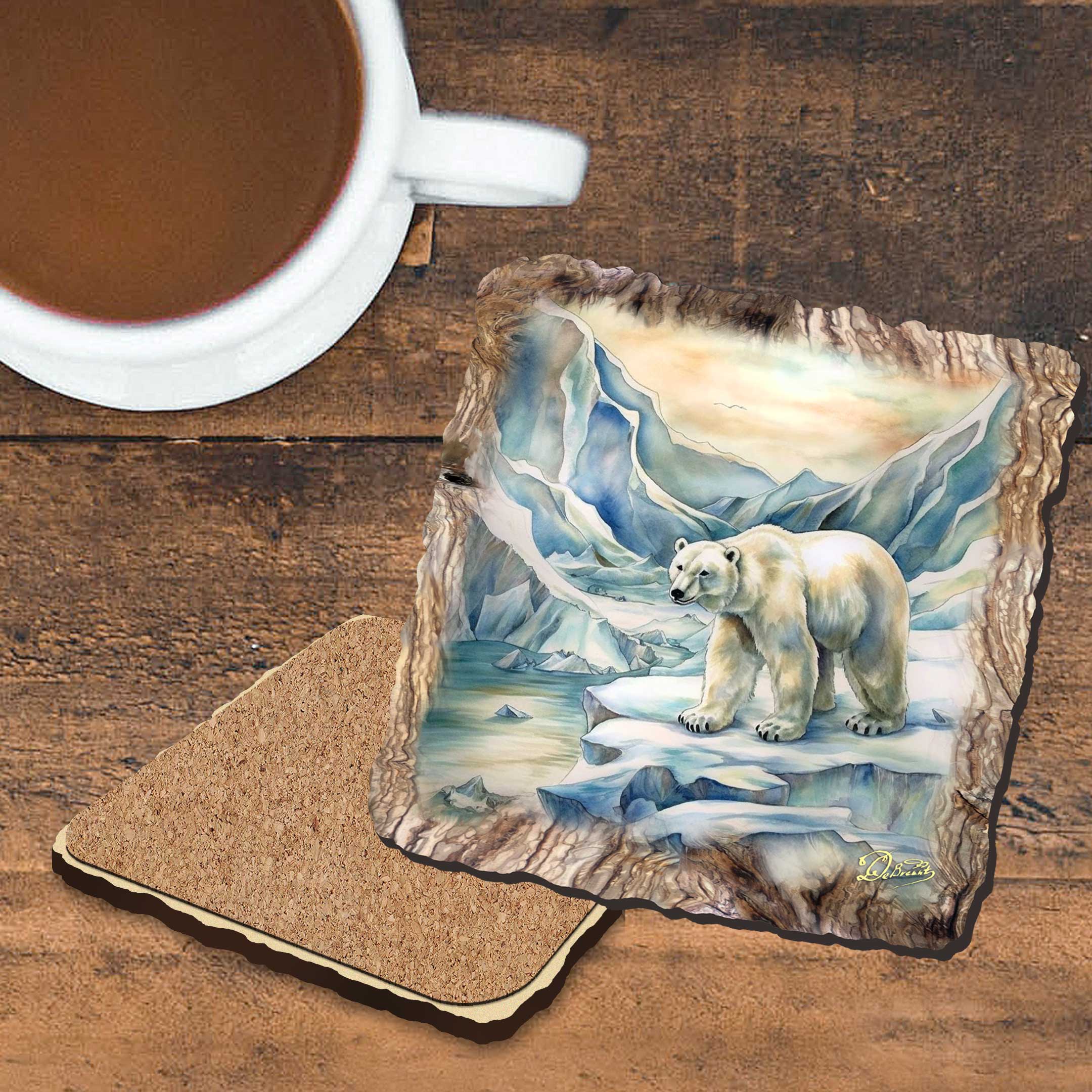 Polar Bear Wooden Cork Coasters Gift Set of 4 by Nature Wonders Nature Wildlife Decor - 95400C-S4