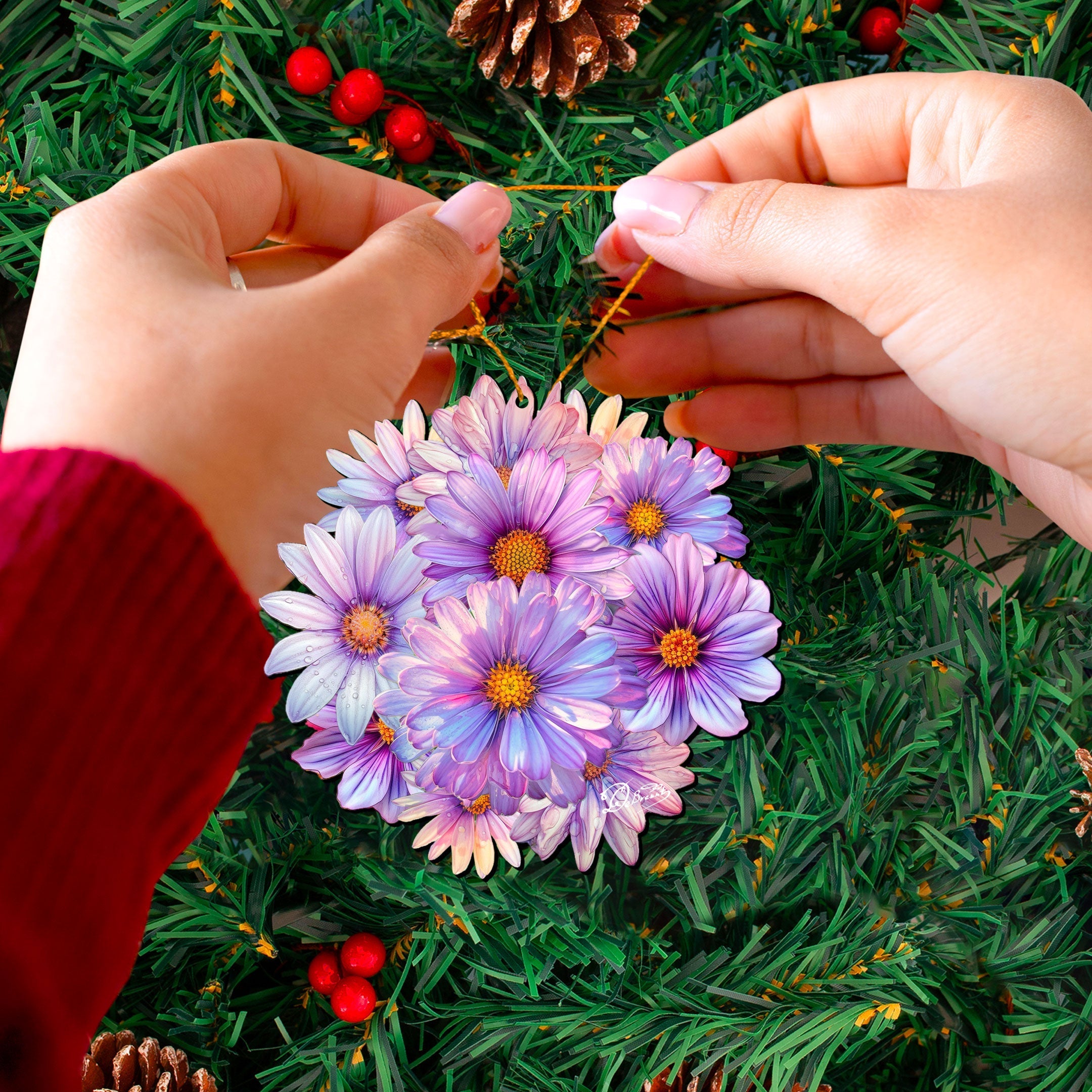 Purple Flowers Wooden Ornaments by G. Debrekht - Love Family Decor - 8688318